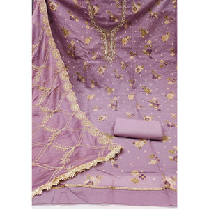 Purple Unstitched Dress Material in Shimmer Cotton Silk with Delicate Thread Work Embroidery