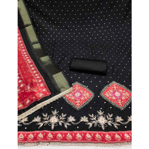 Classic Black Floral Digital Printed With Stone Work Rayon Dress Material