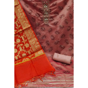 Timeless Pink Floral Printed Chanderi Silk Dress Material Enhanced With Intricate Moti Handwork