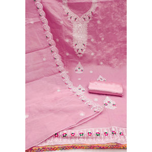 Pink Cambric Cotton Dress Material With Elegant Floral Embroidery Work