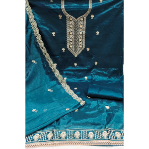 Blue Delight Floral Embroidered Twill Net Dress Material