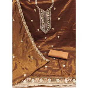 Dark Mustard Delight Floral Embroidered Twill Net Dress Material