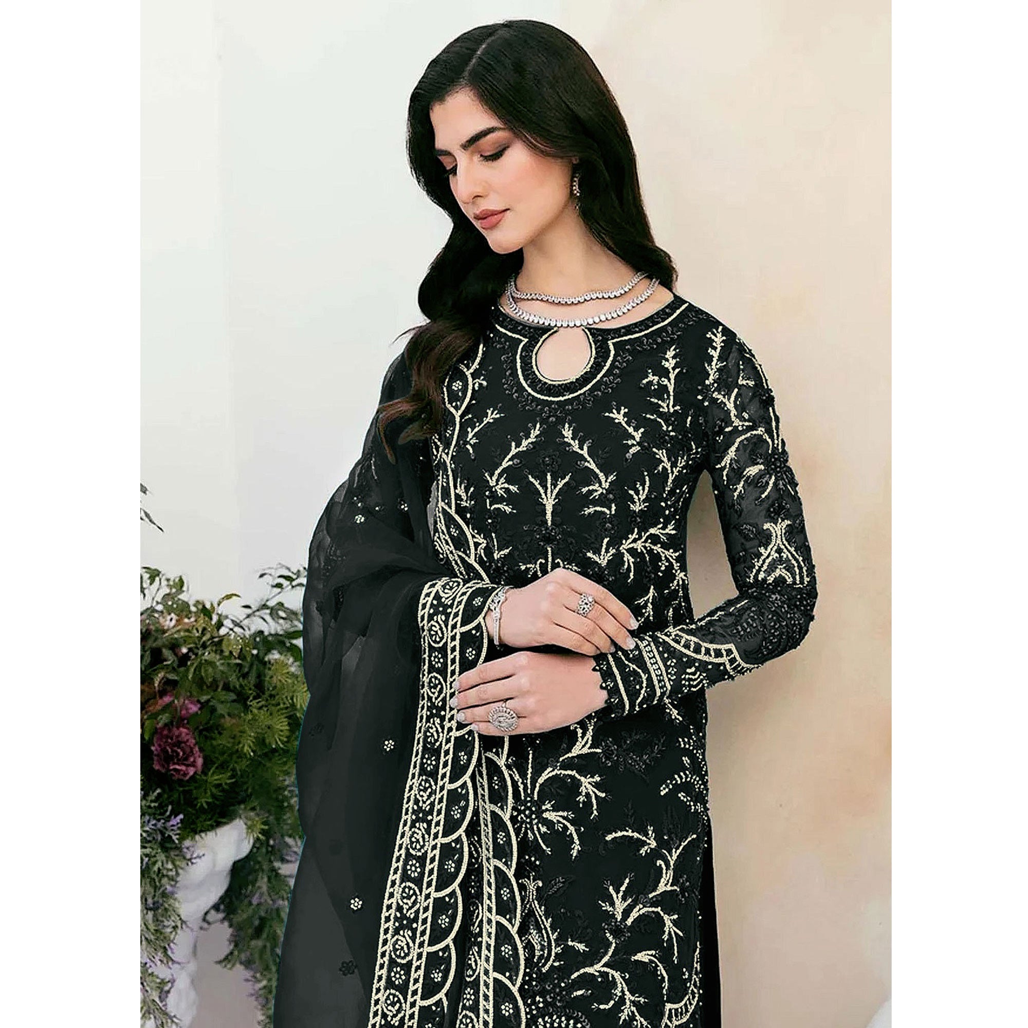 Black Sequins Embroidered Georgette Pakistani Suit