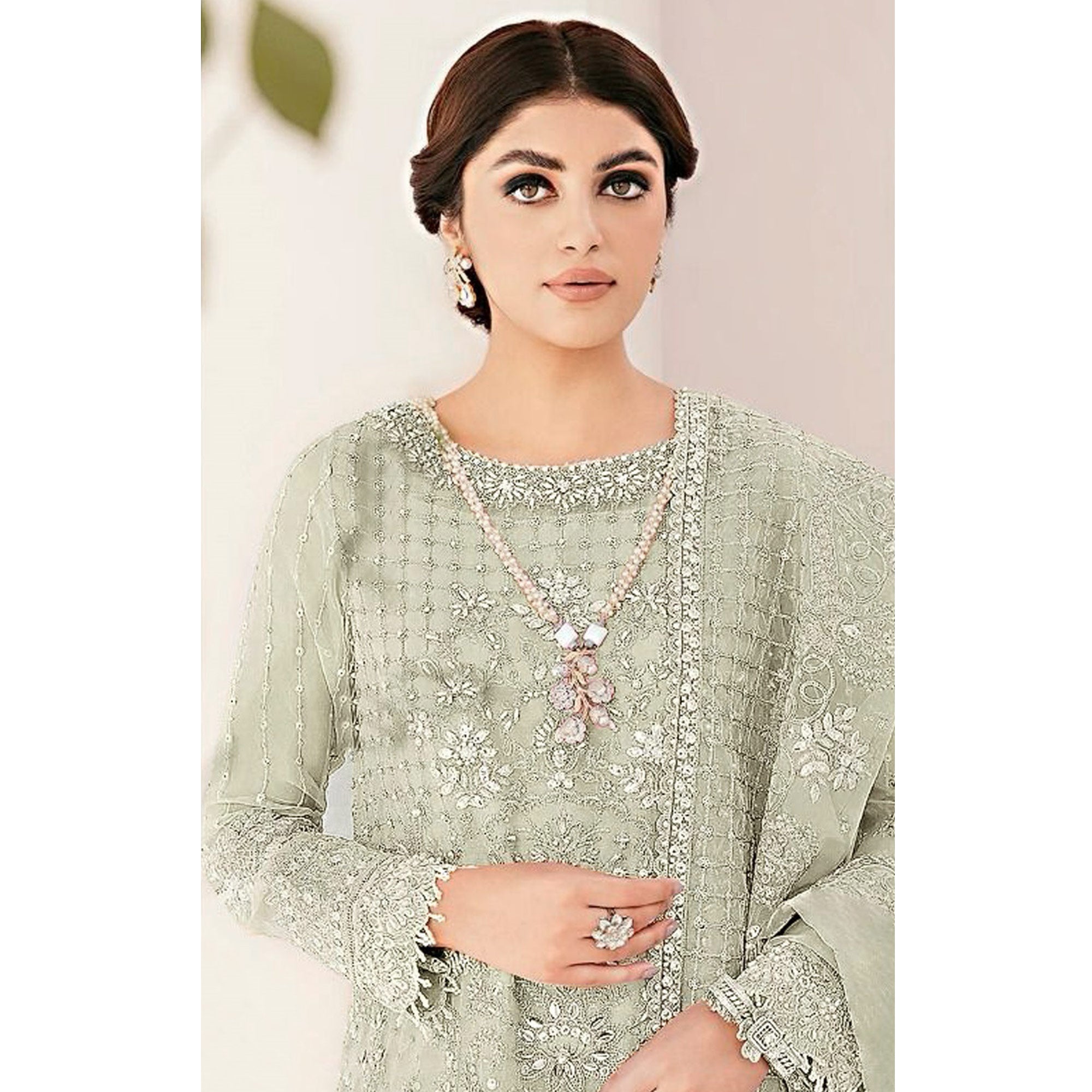Green Sequins Embroidered Georgette Sharara Suit