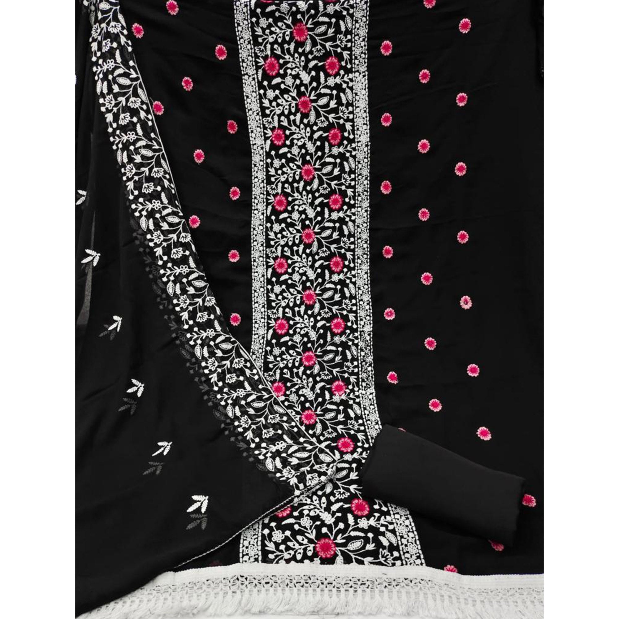 Black Floral Embroidered Georgette Dress Material