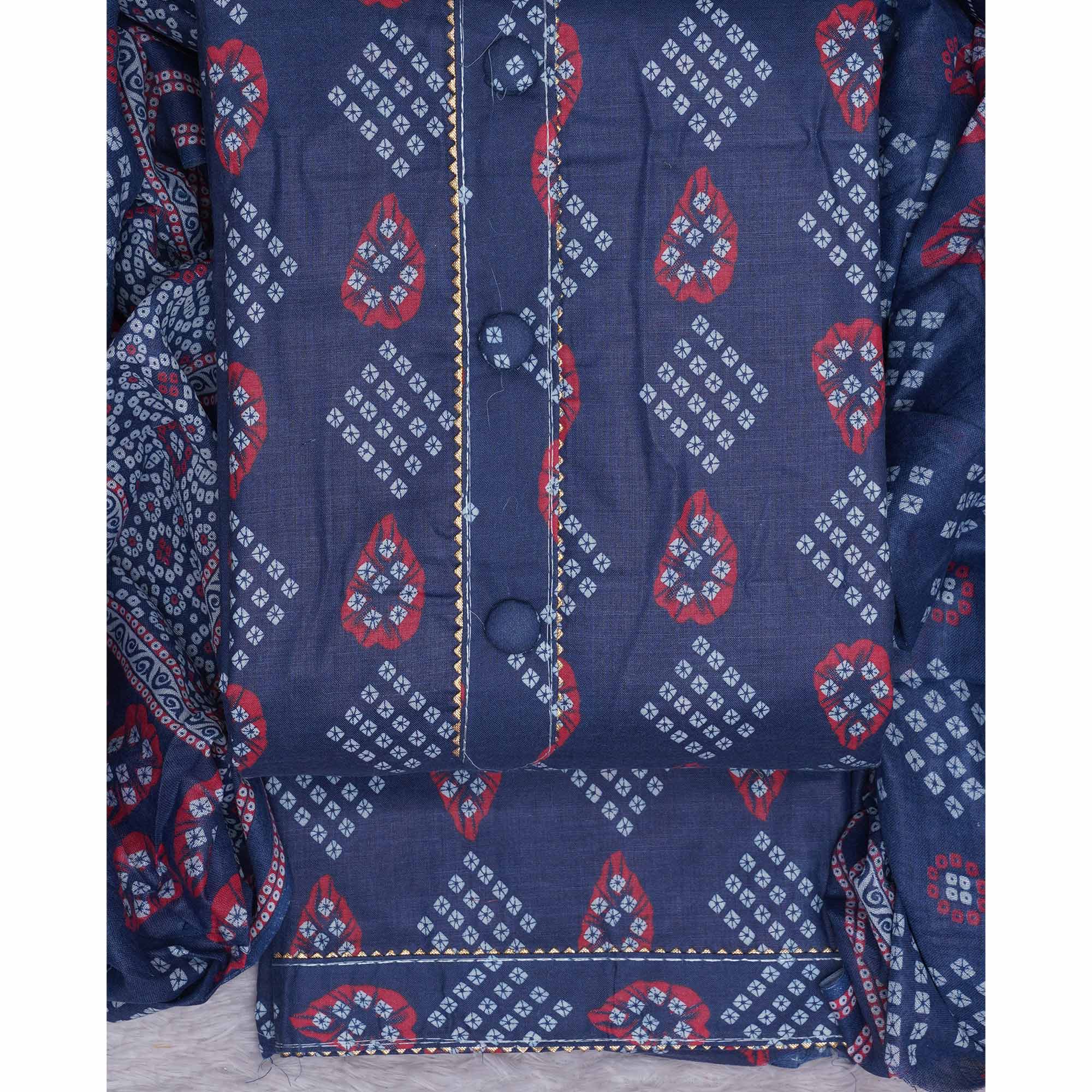 Blue Bandhani Printed Cotton Blend Dress Material