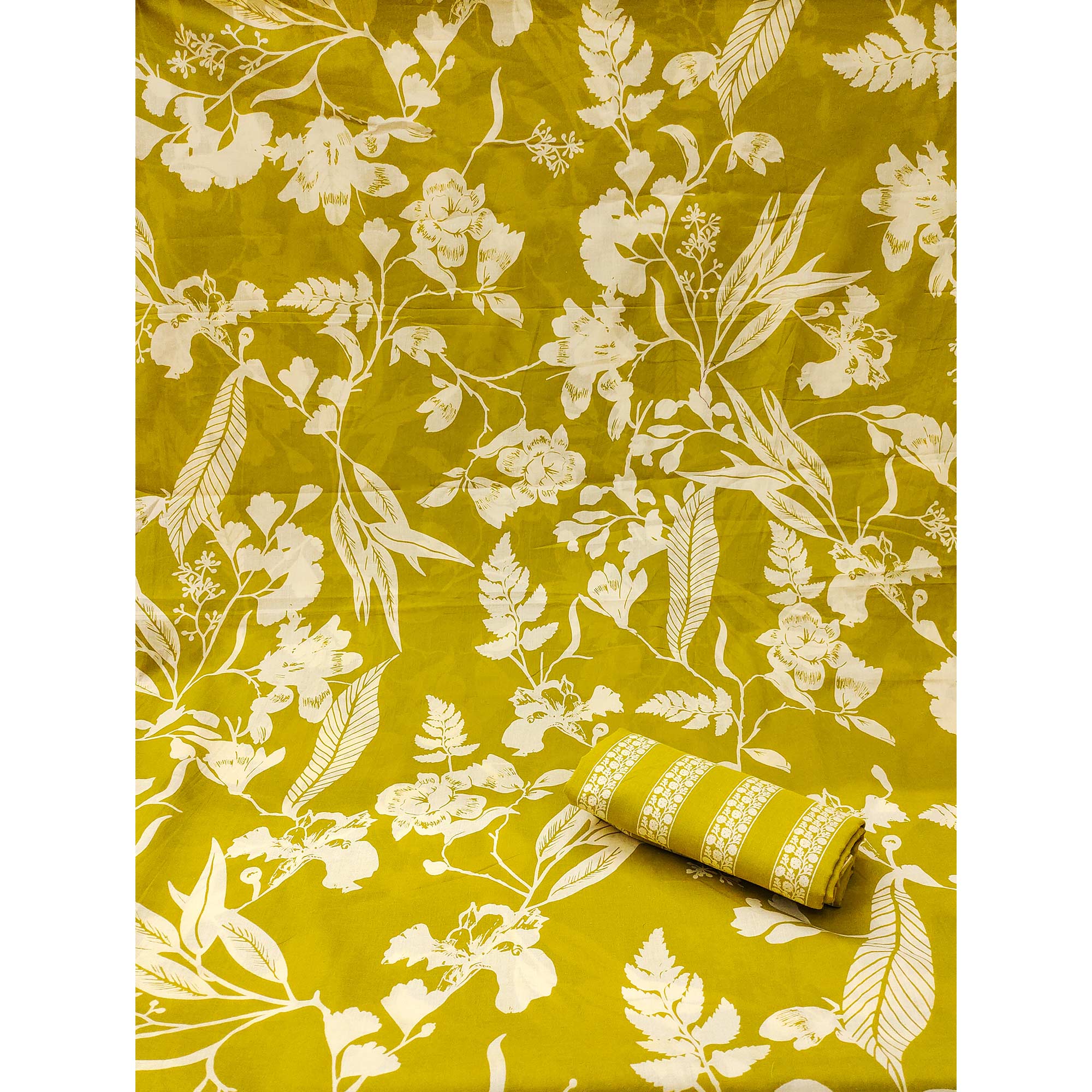 Mustard Floral Printed Pure Cotton Two Tops Dress Material