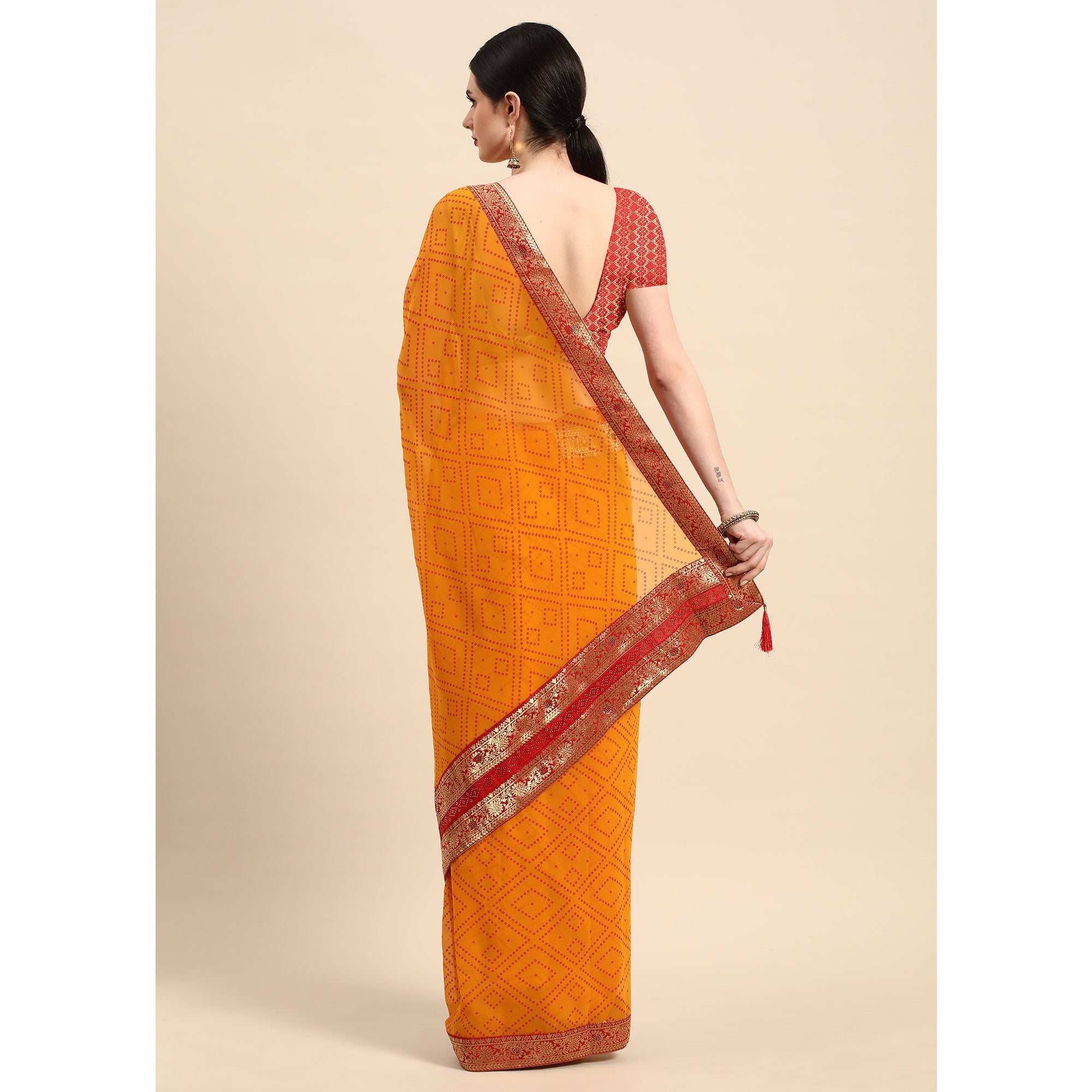 Yellow Foil Printed With Swarovski Georgette Saree
