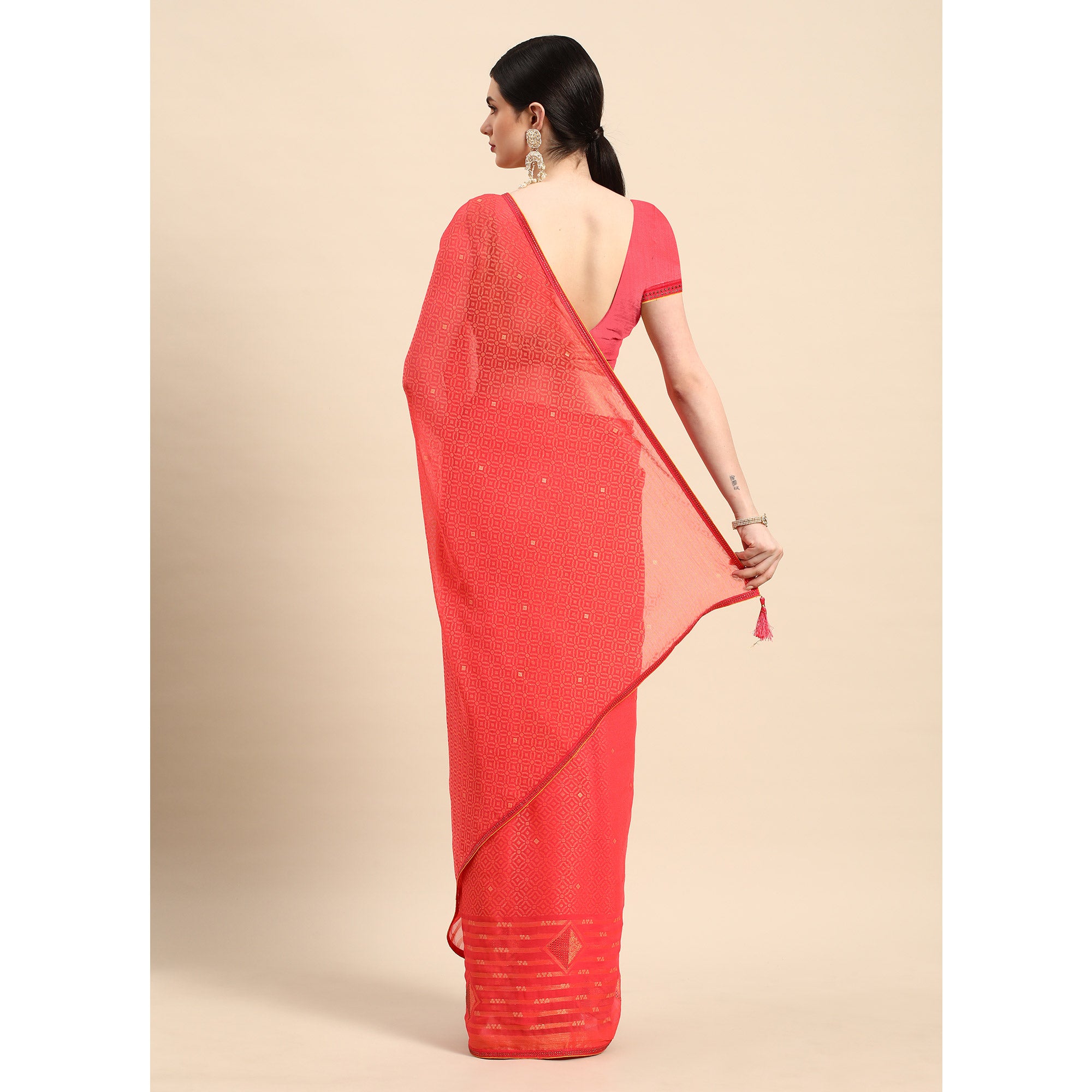 Pink Foil Printed With Swarovski Brasso Saree