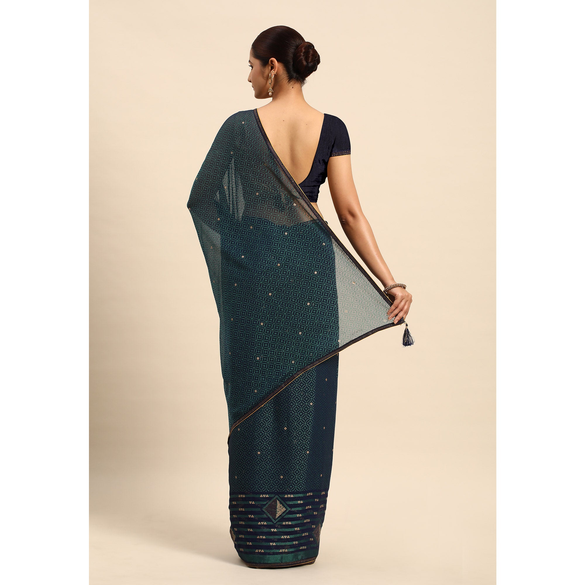 Blue Foil Printed With Swarovski Brasso Saree