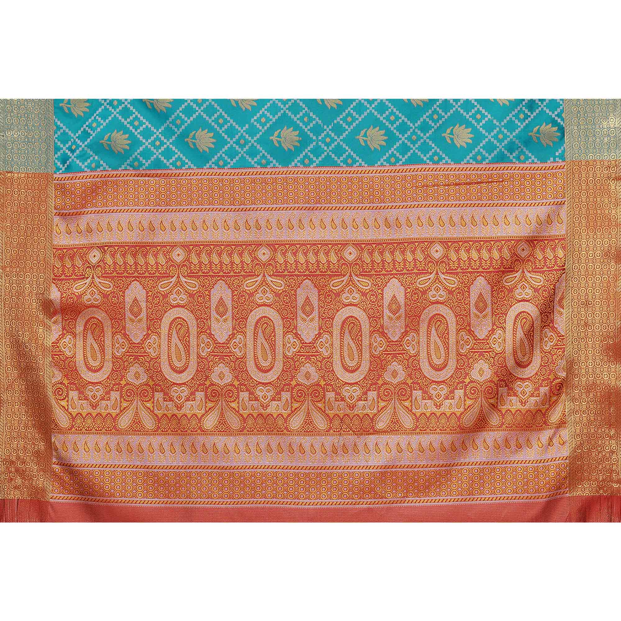 Rama Blue Floral Woven Banarasi Silk Saree