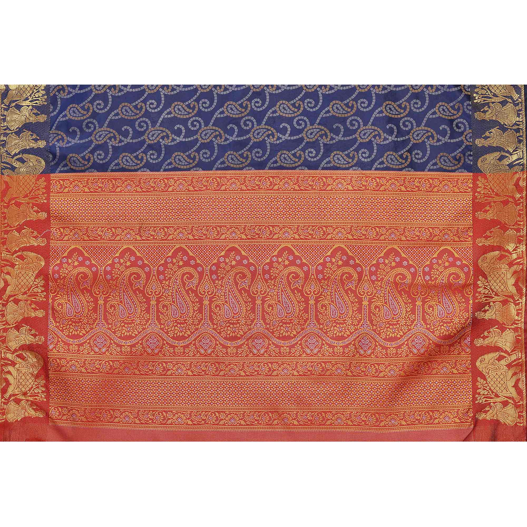 Navy Blue Woven Banarasi Silk Saree