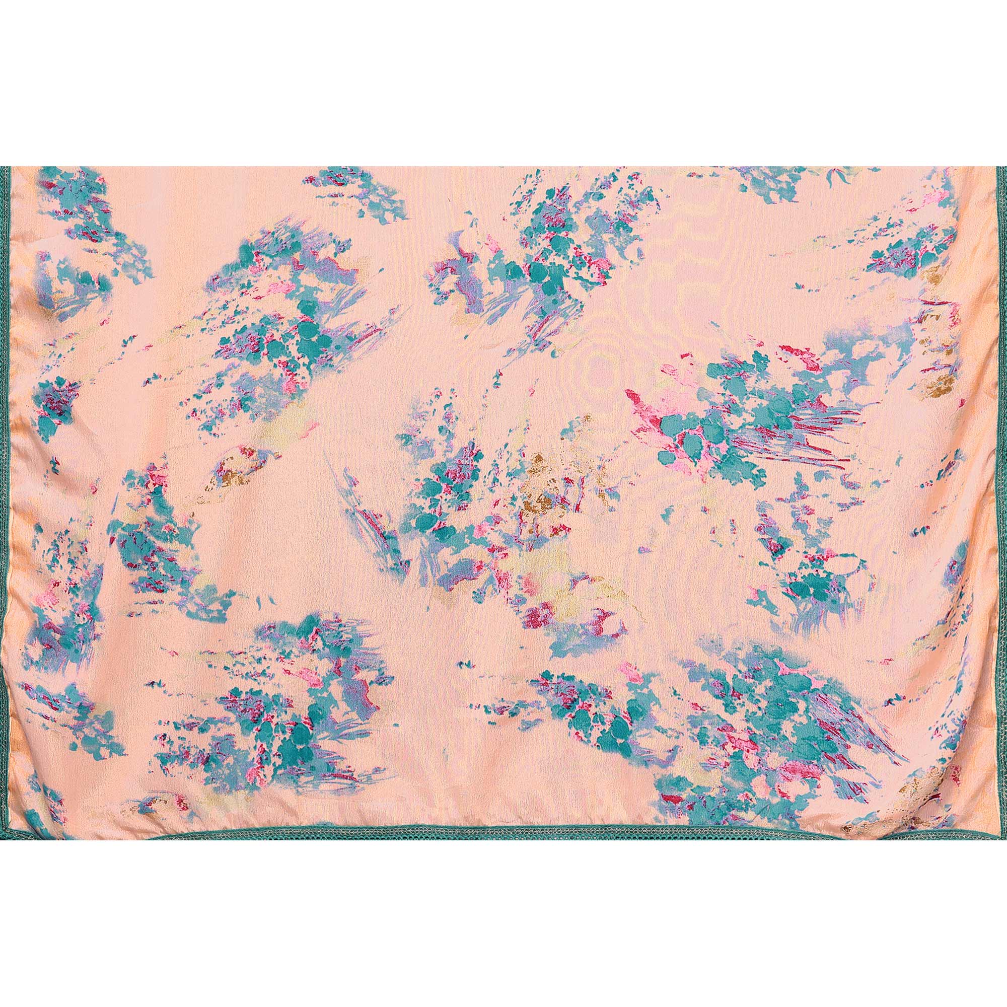 Peach Printed Vichitra Silk Saree