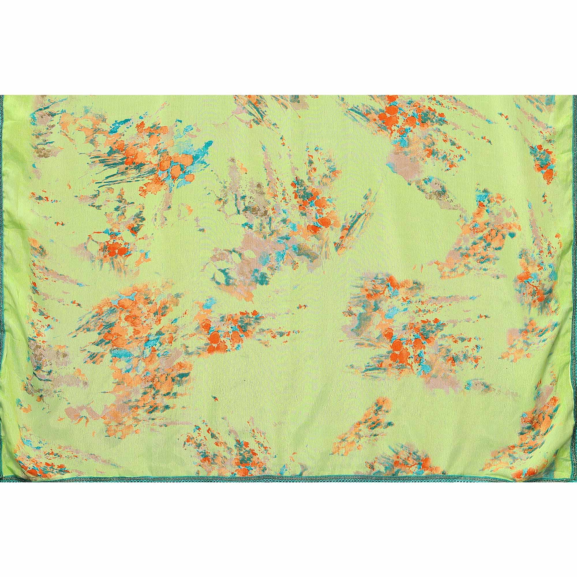Parrot Green Printed Vichitra Silk Saree