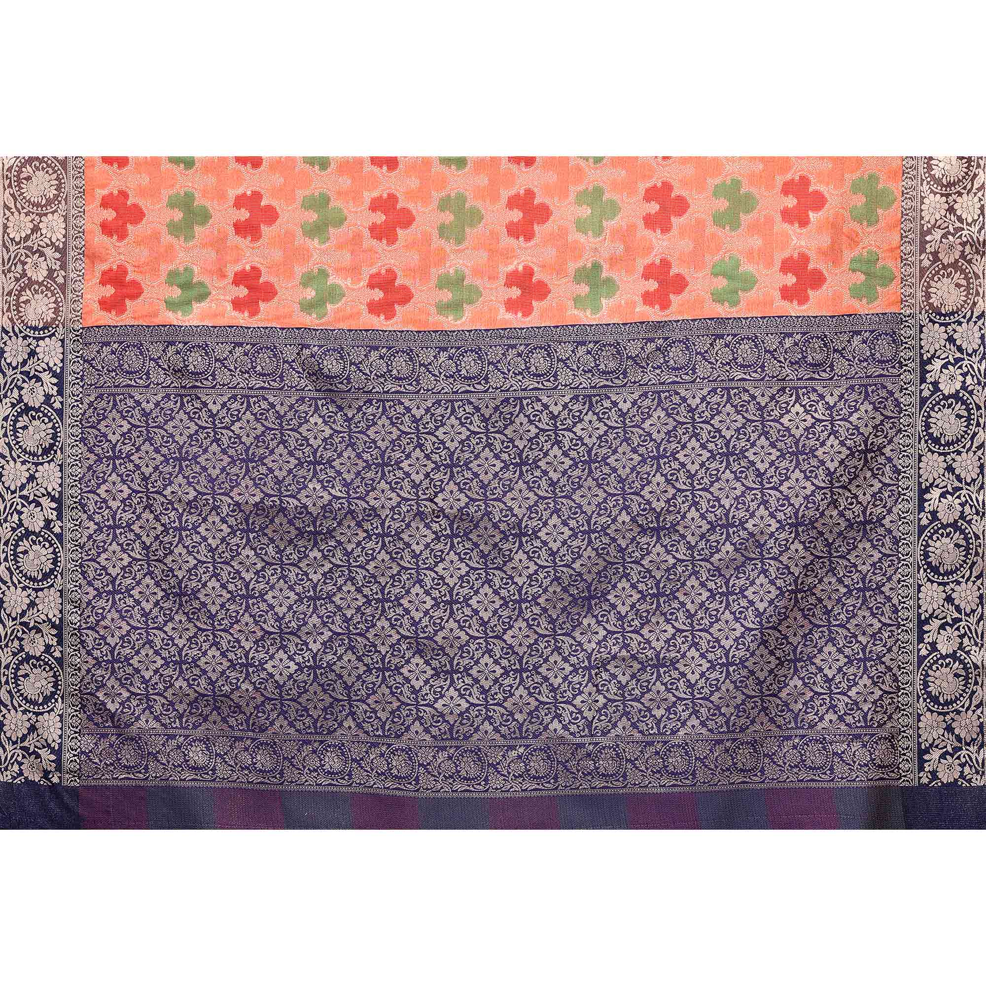 Orange Floral Woven Banarasi Silk Saree