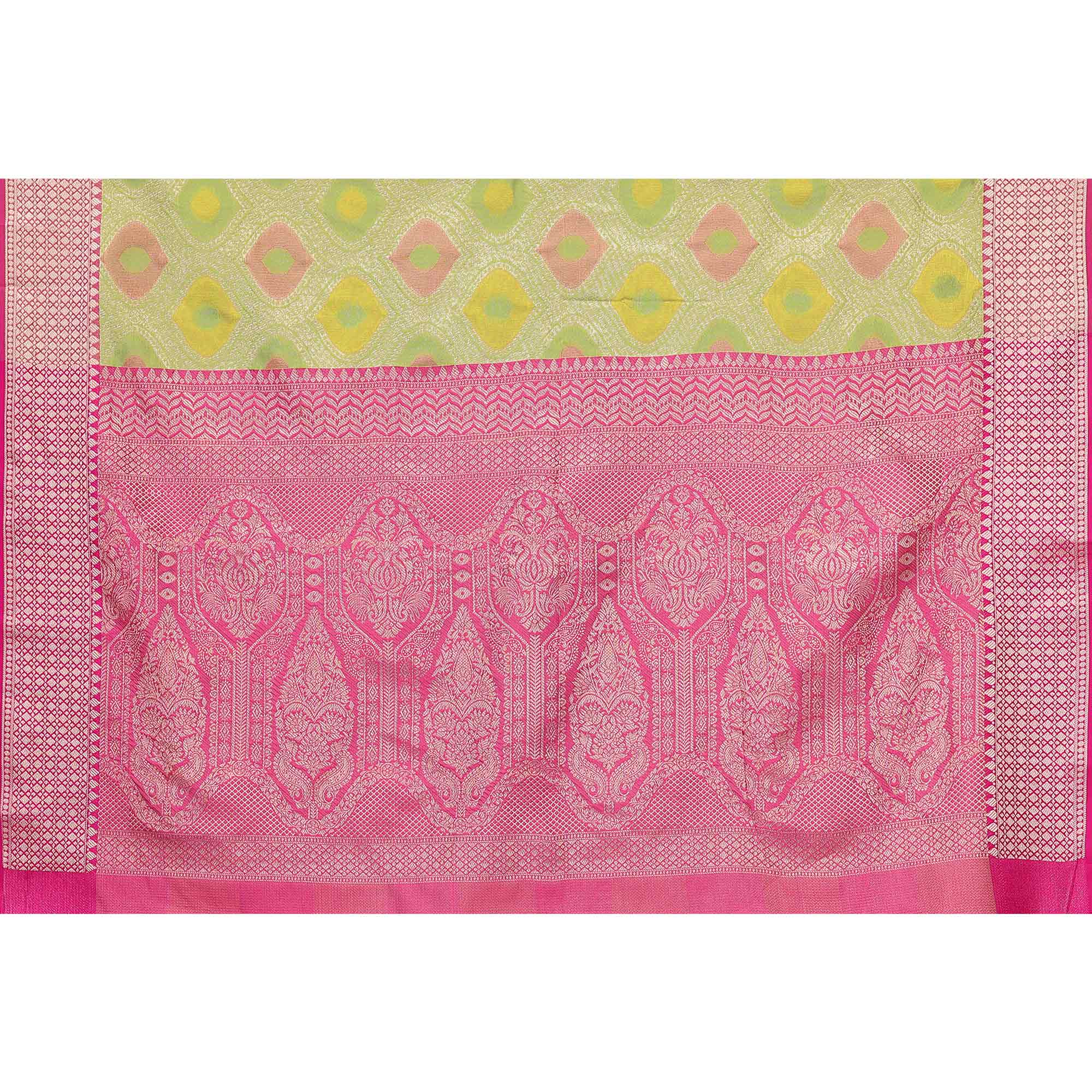 Lemon Green Woven Banarasi Silk Saree