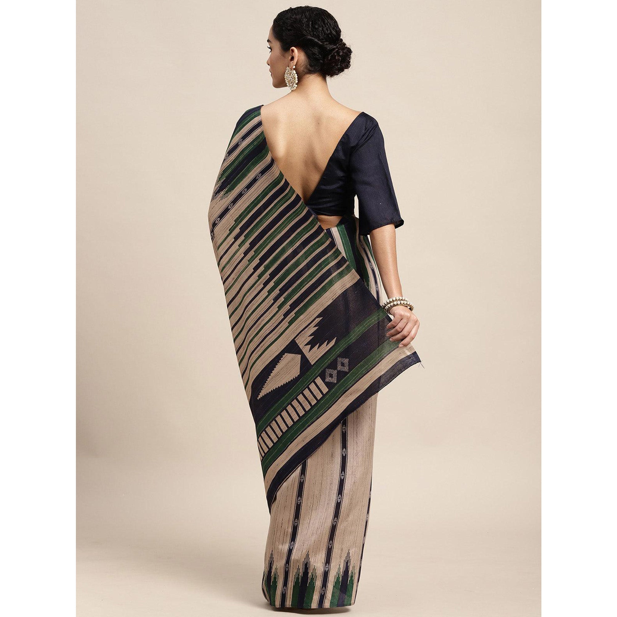 Beige Digital Printed Dola Silk Saree