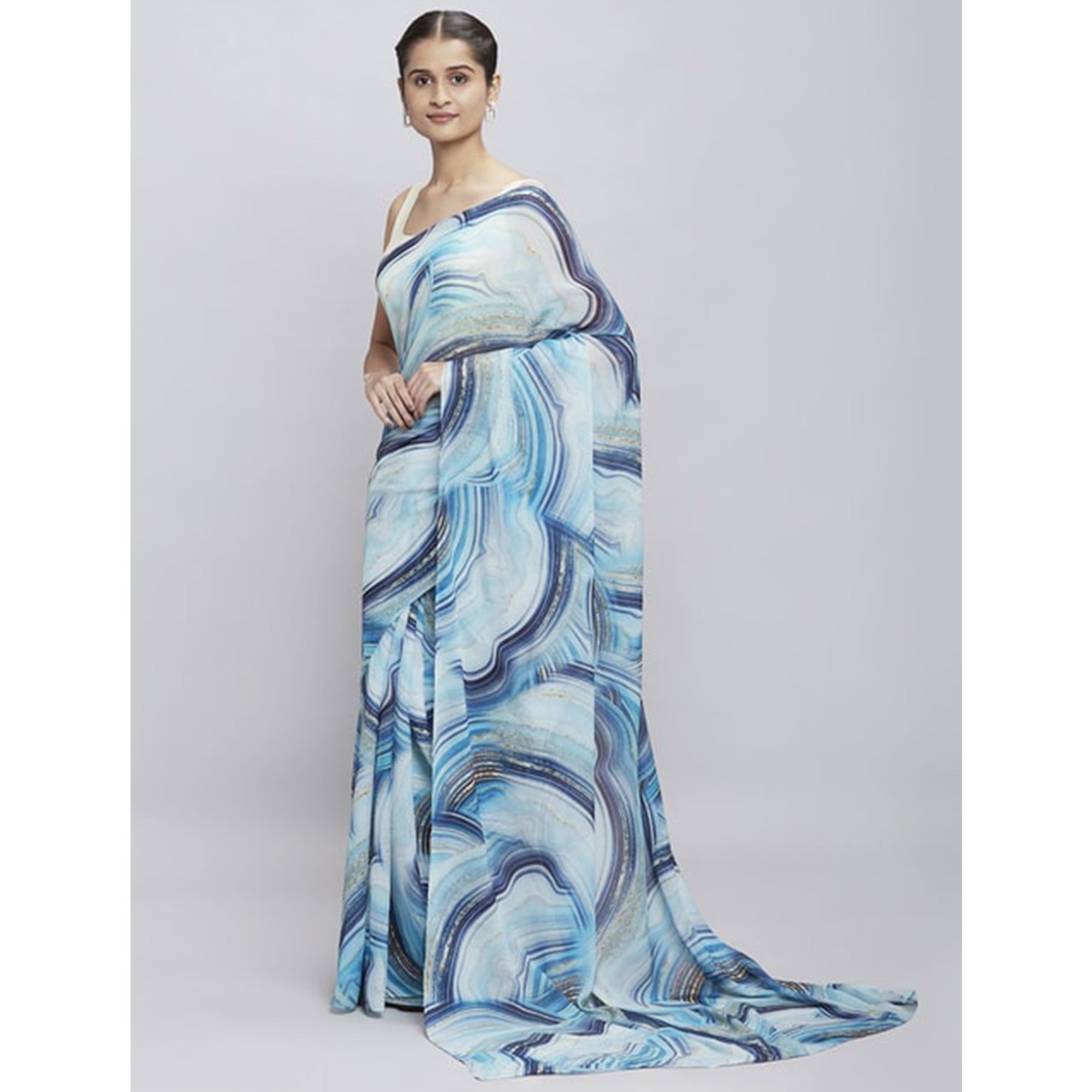 Sky Blue Digital Printed Georgette Saree