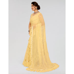 Yellow Embroidered Georgette Ruffle Saree