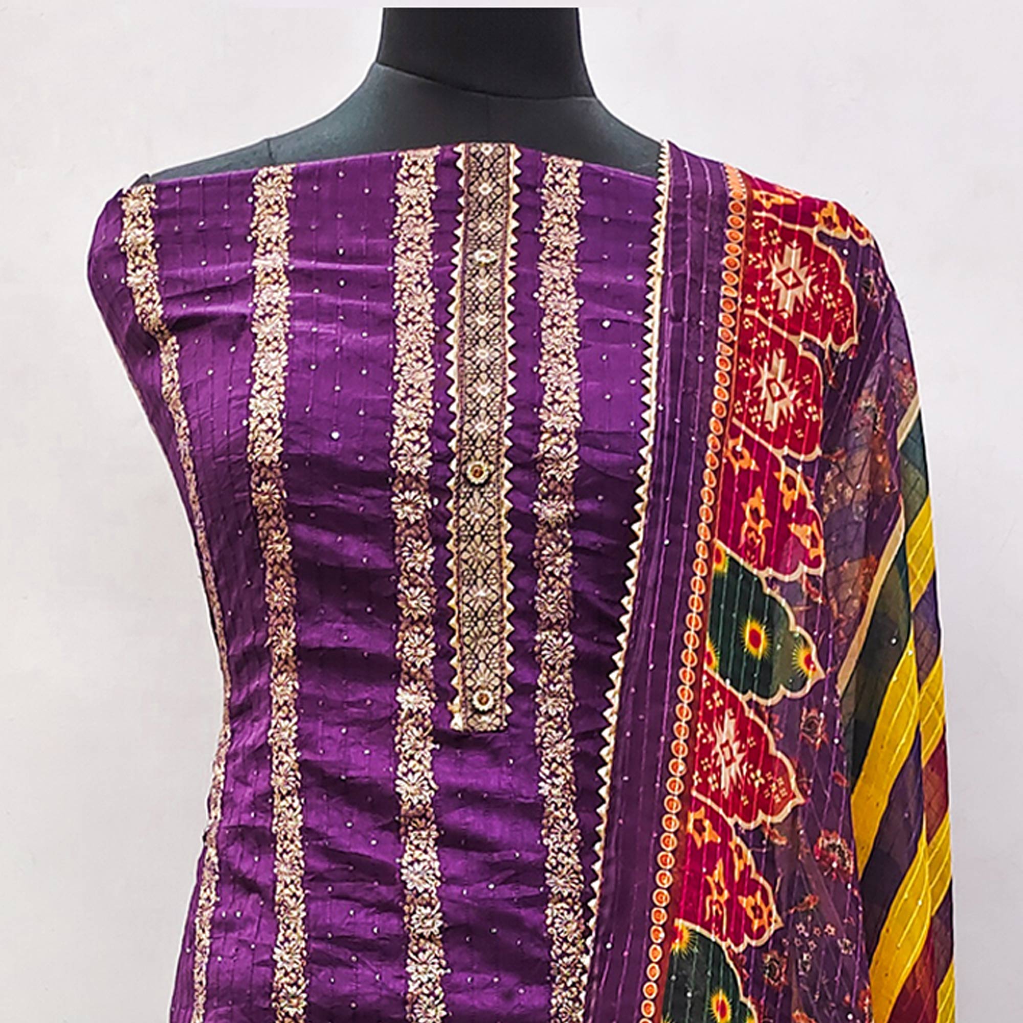 Dark Purple Woven Banarasi Silk Dress Material