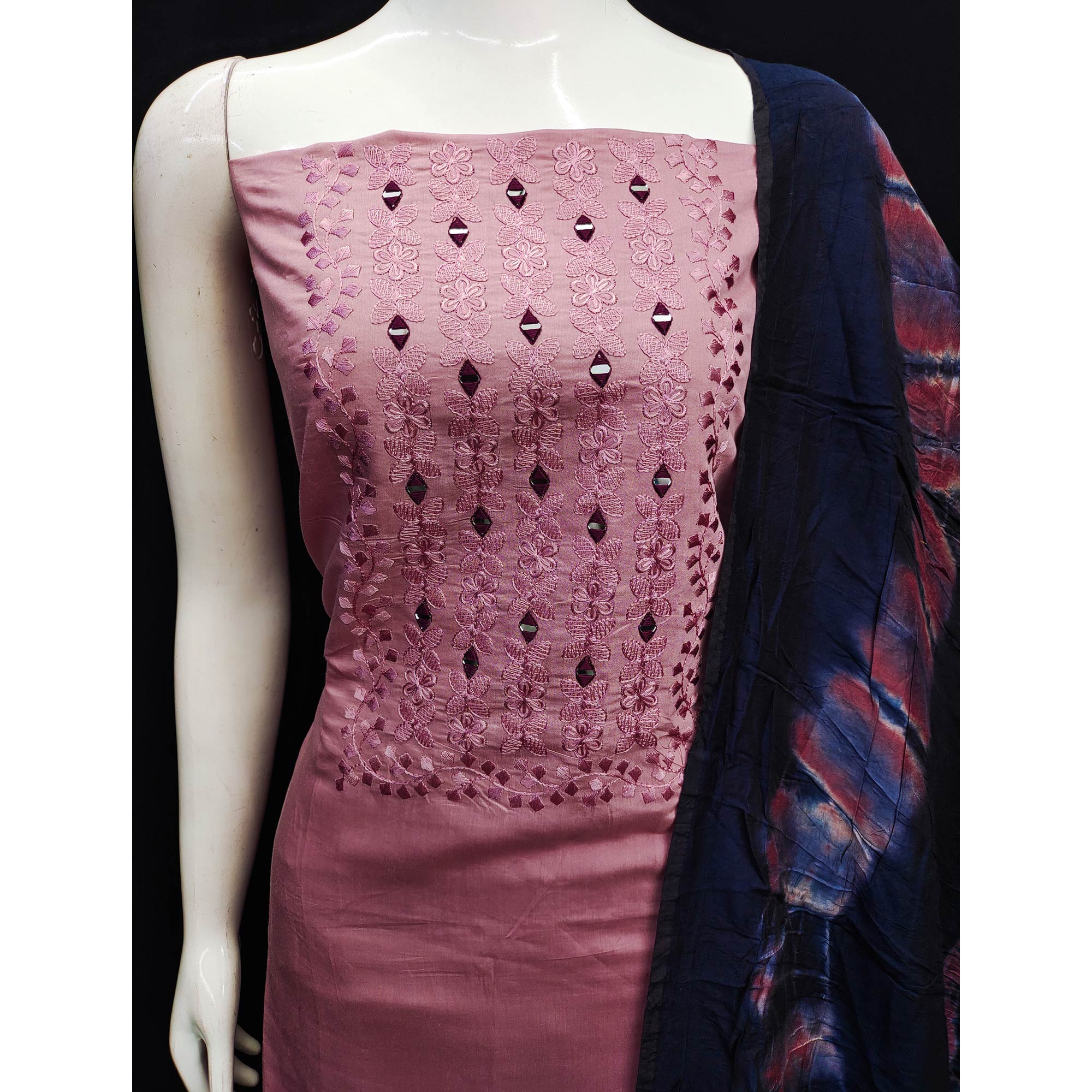 Mauve Floral Embroidered Viscose Dress Material