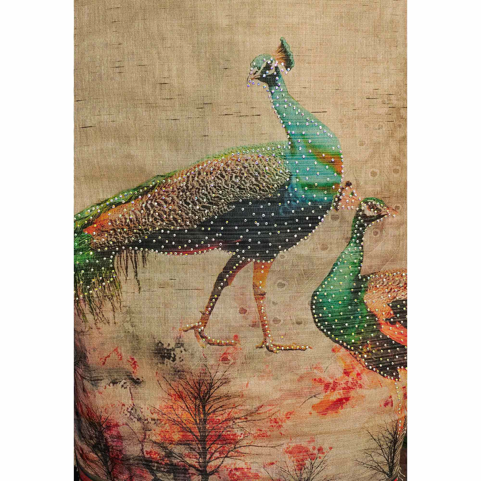 Beige Digital Printed Tussar Silk Dress Material