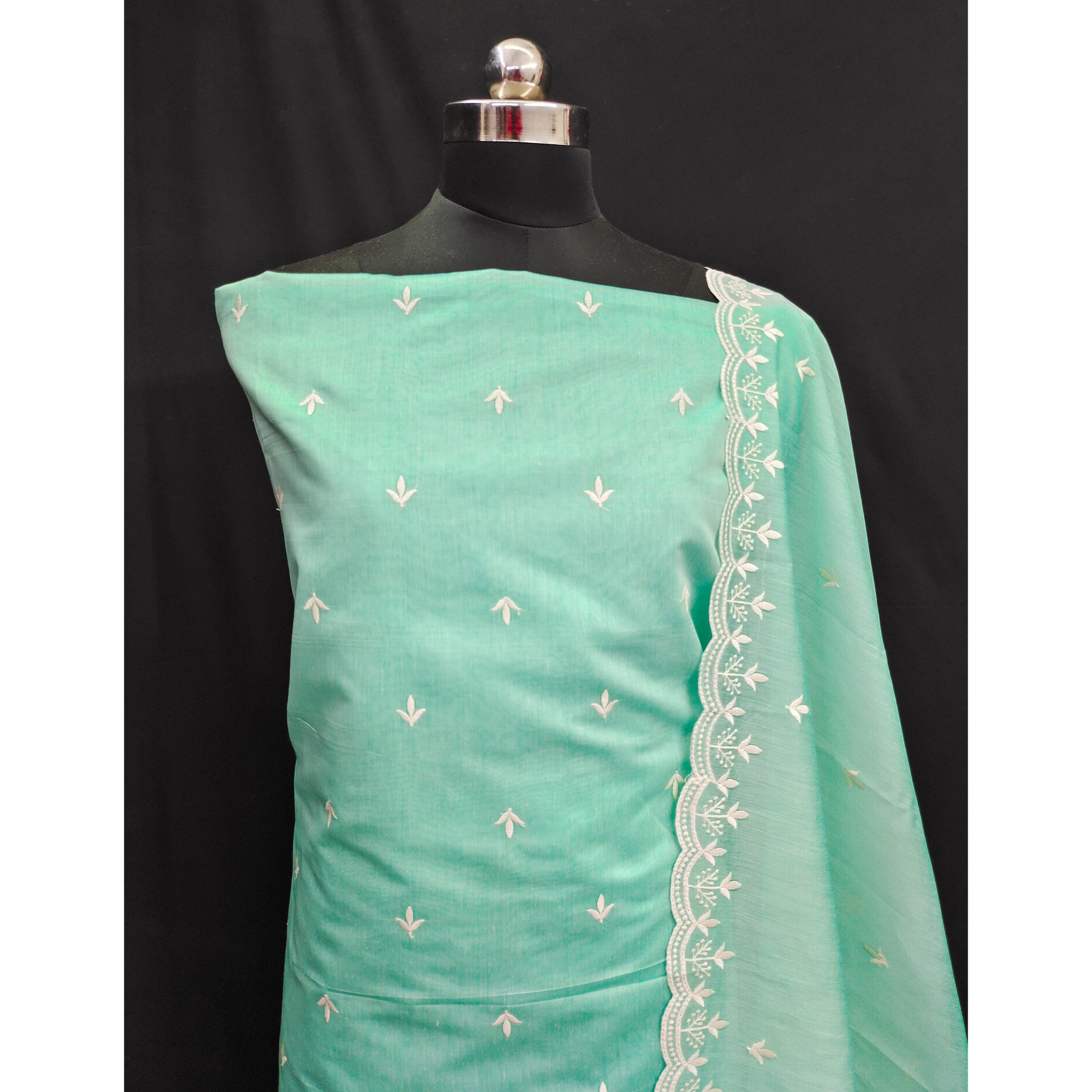 Turquoise Embroidered Chanderi Dress Material
