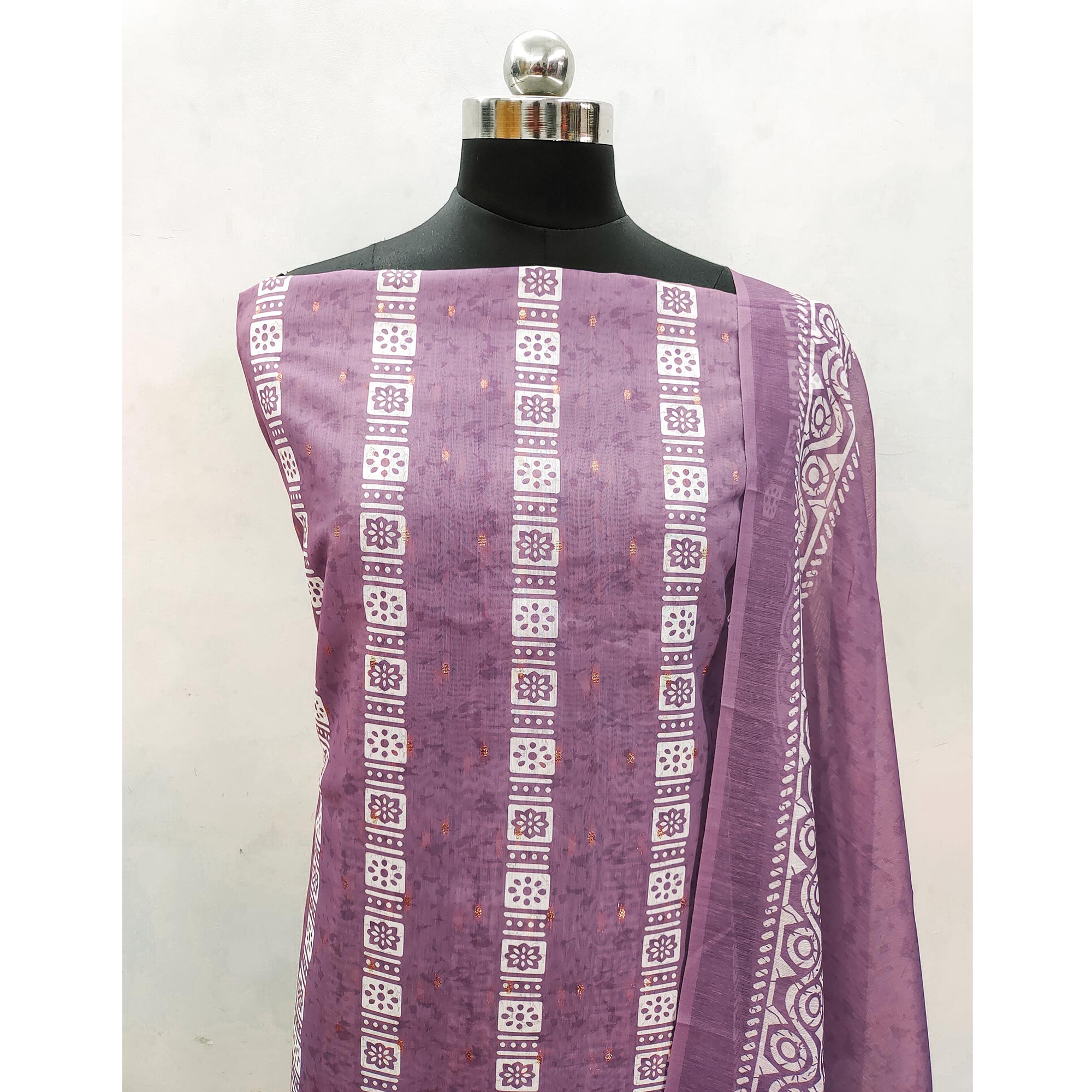 Purple Floral Printed Chanderi Dress Material
