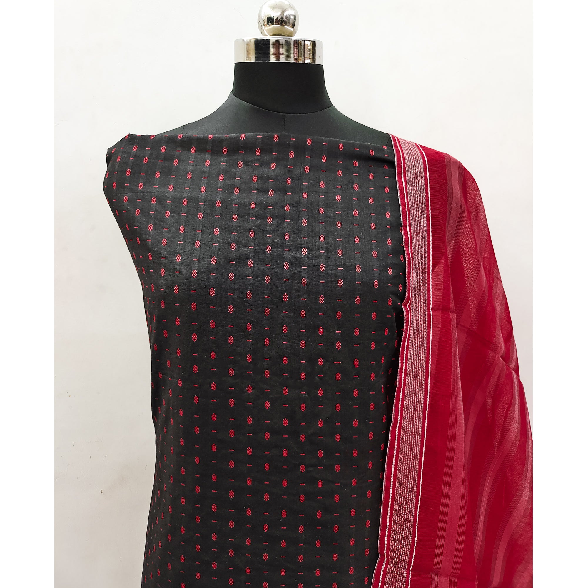 Black Woven Pure Cotton Dress Material