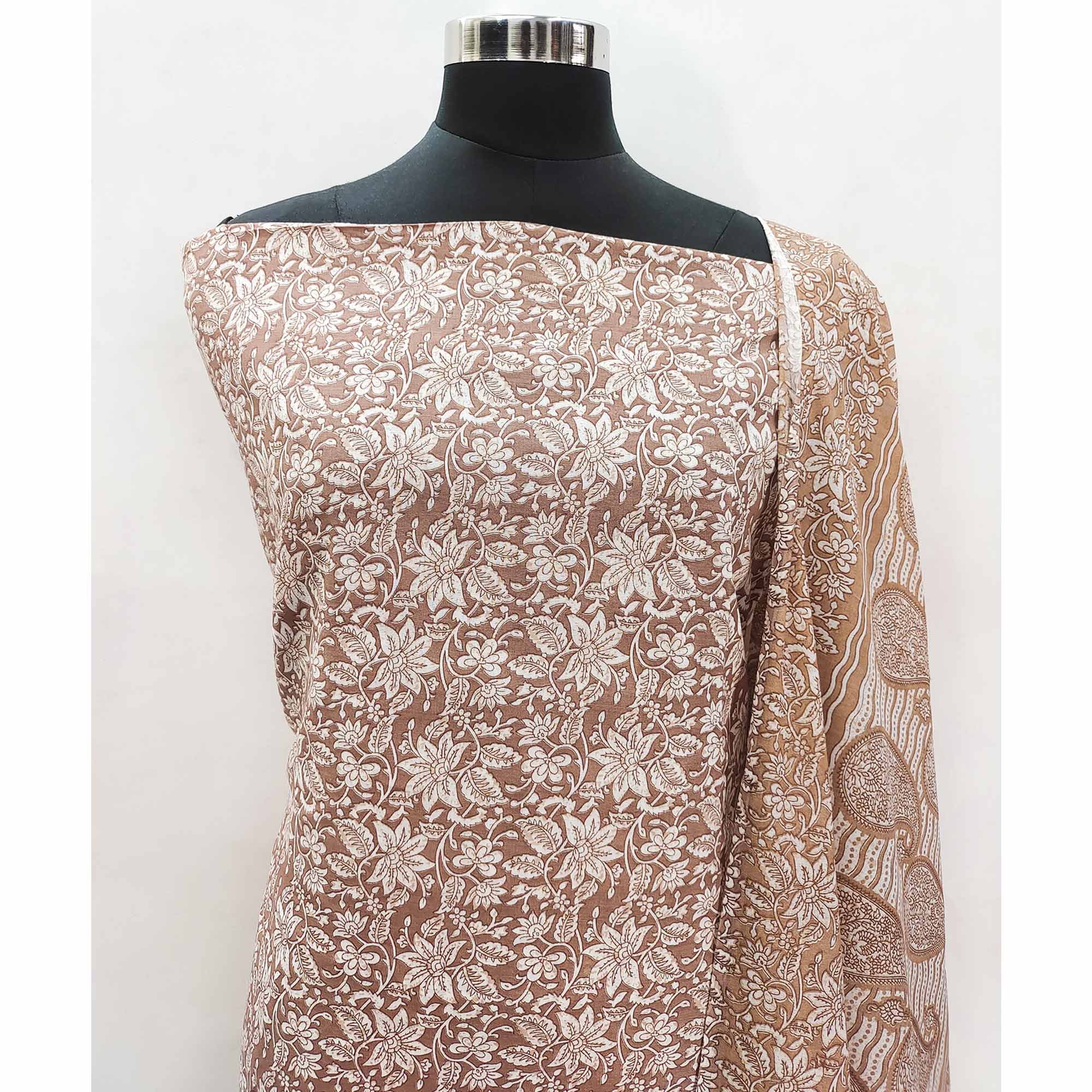 Brown Floral Printed Pure Cotton Dress Material