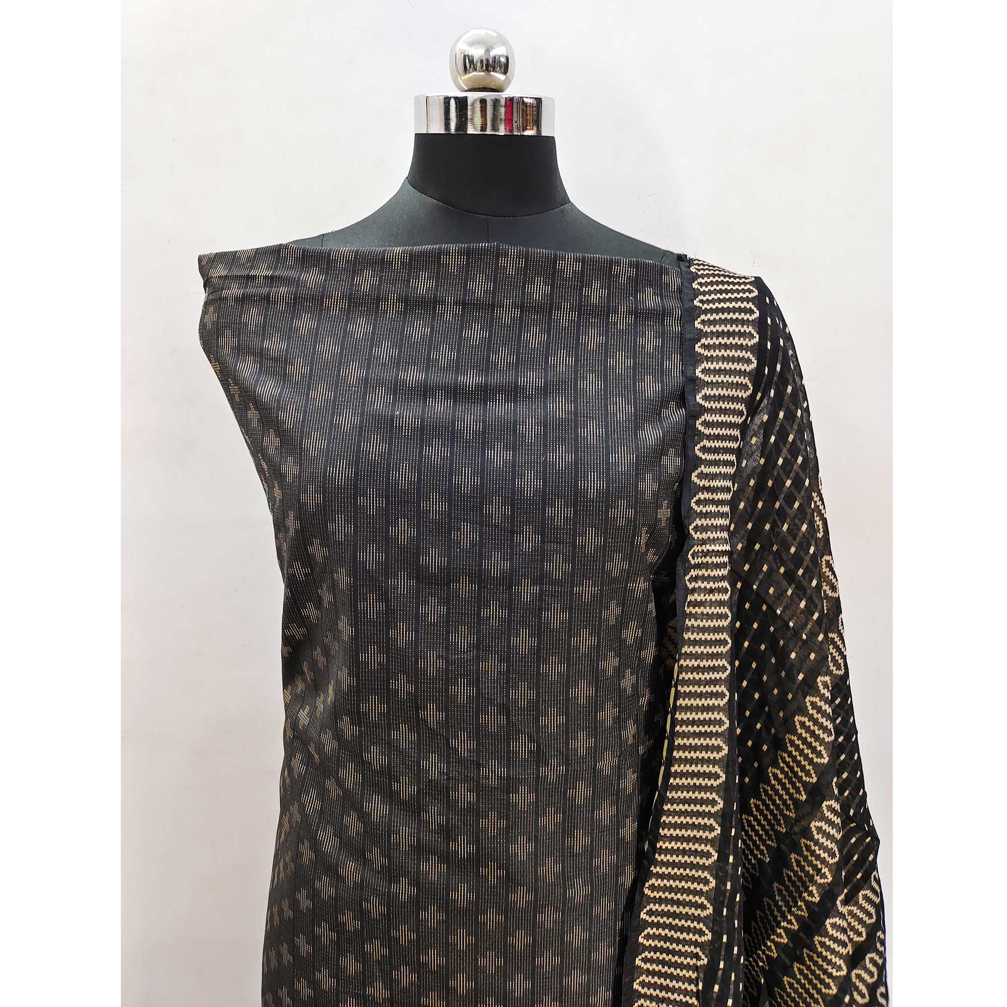 Black Woven Pure Cotton Dress Material