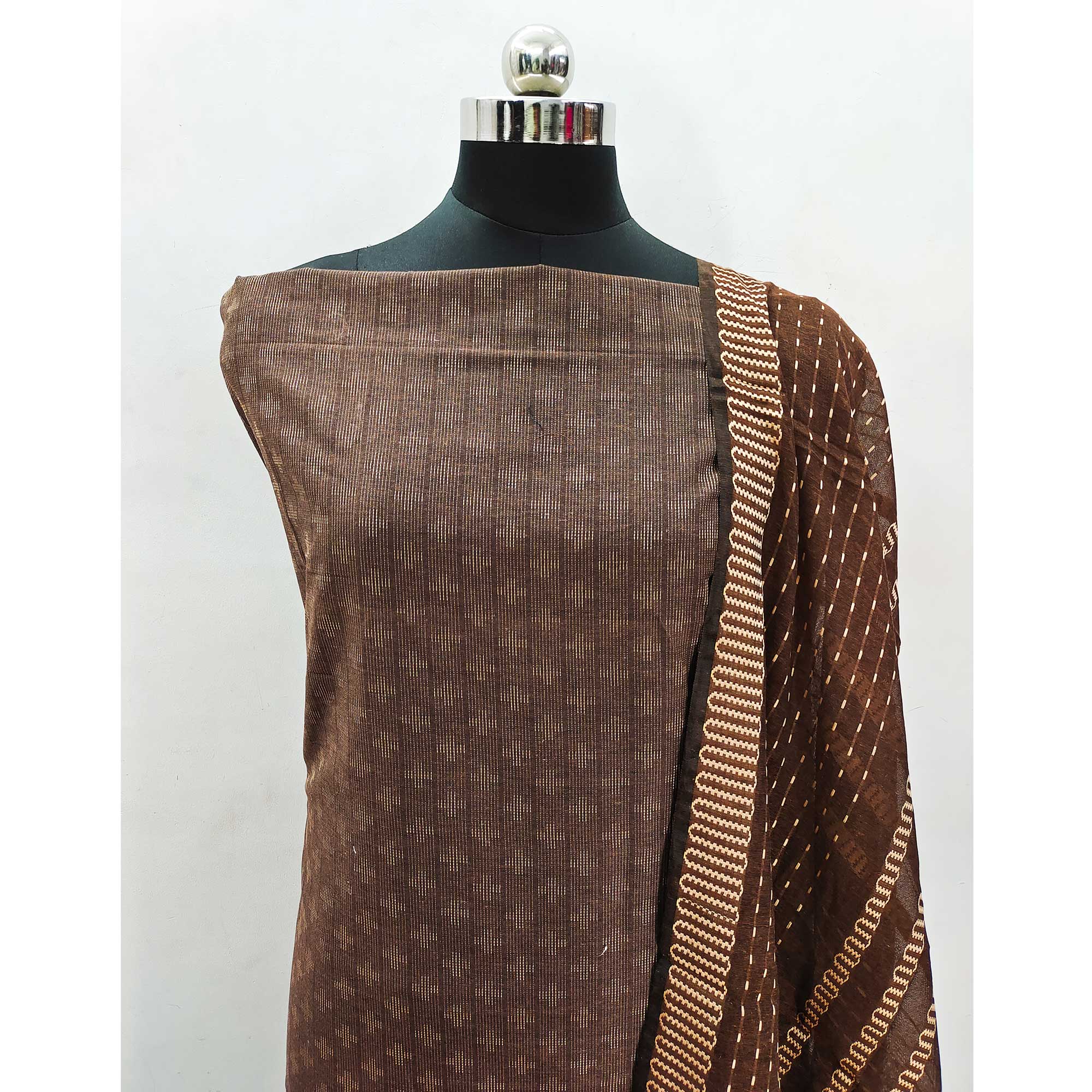Brown Woven Pure Cotton Dress Material