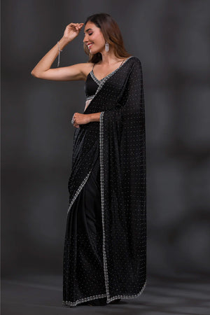 Black Swarovski Work Embroidered Chiffon Saree