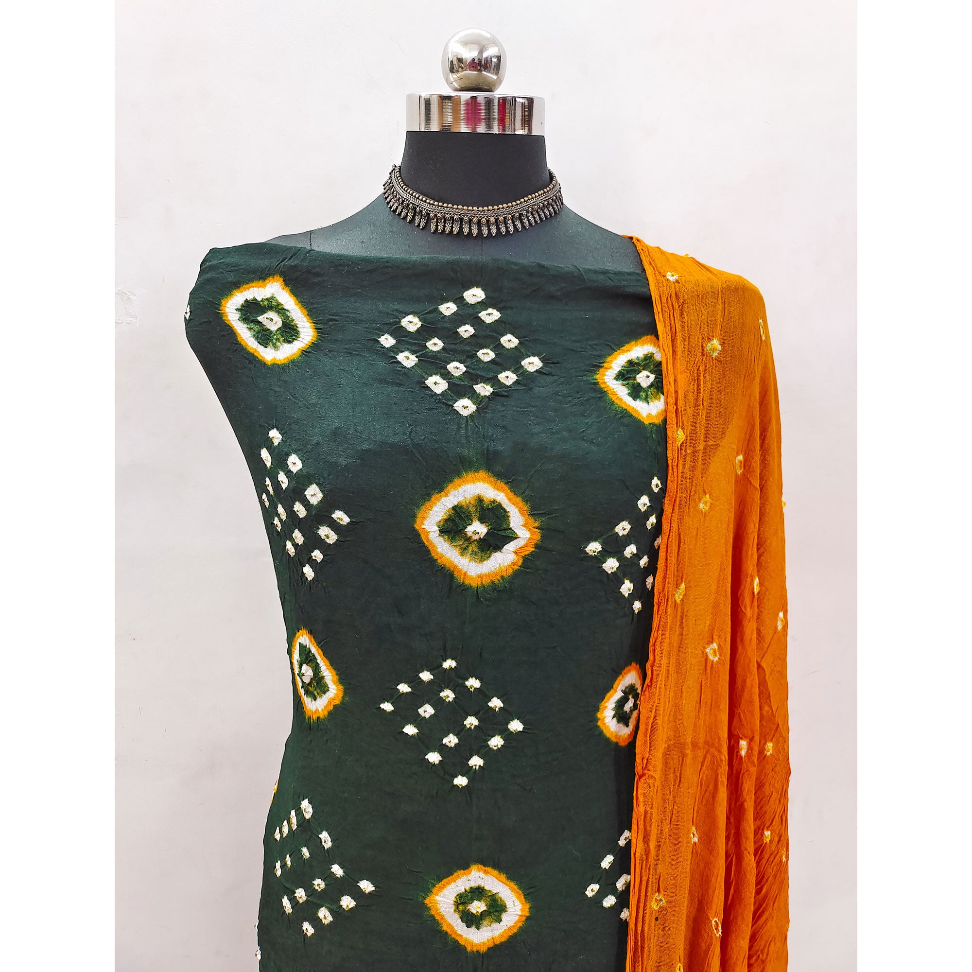 Green Tie & Dye Printed Rayon Dress Material