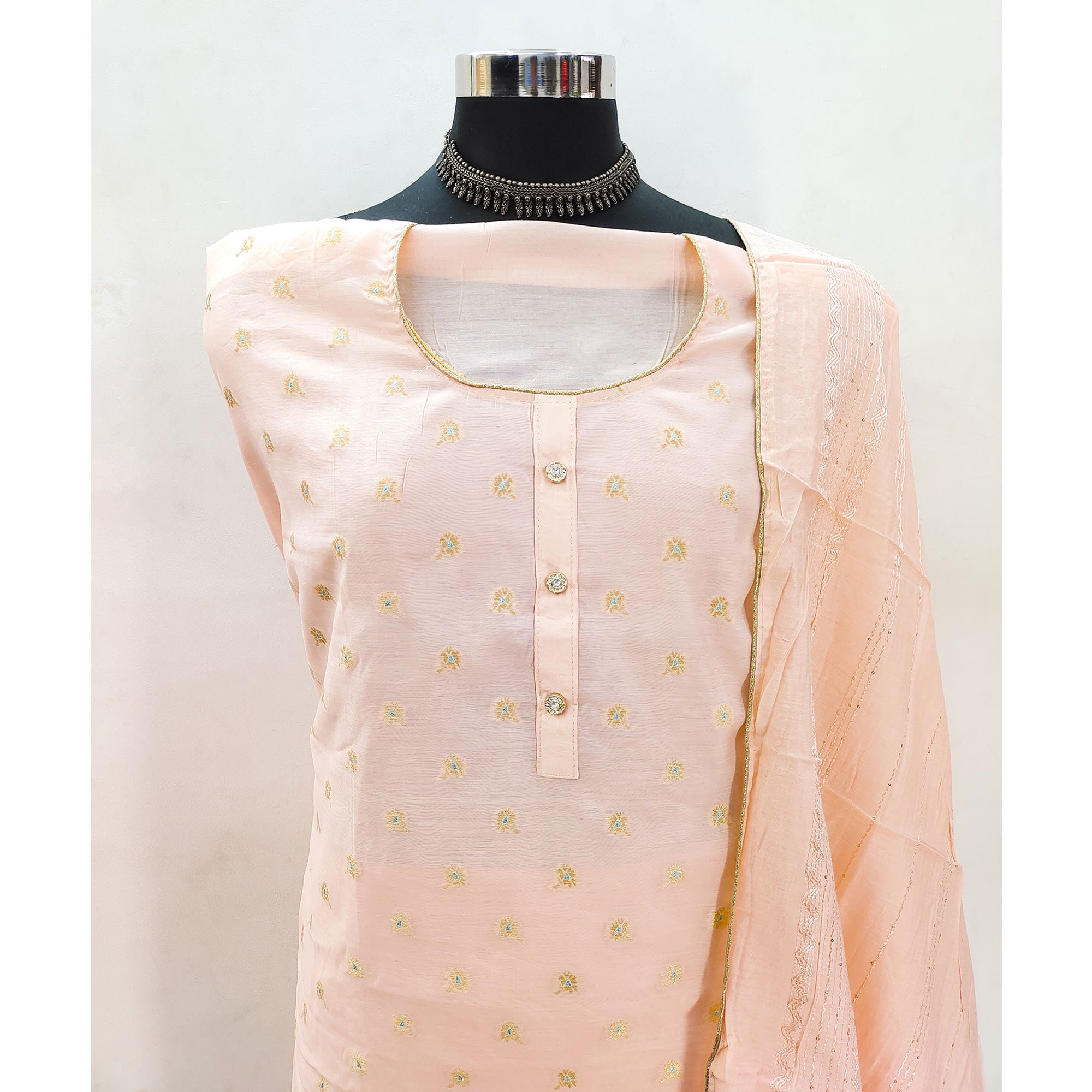 Light Orange Banarasi Silk Traditional Weaving Dress Material