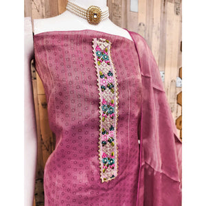 Pink Floral Digital Printed Art Silk Dress Material With Sparkling Sequins Embroidery