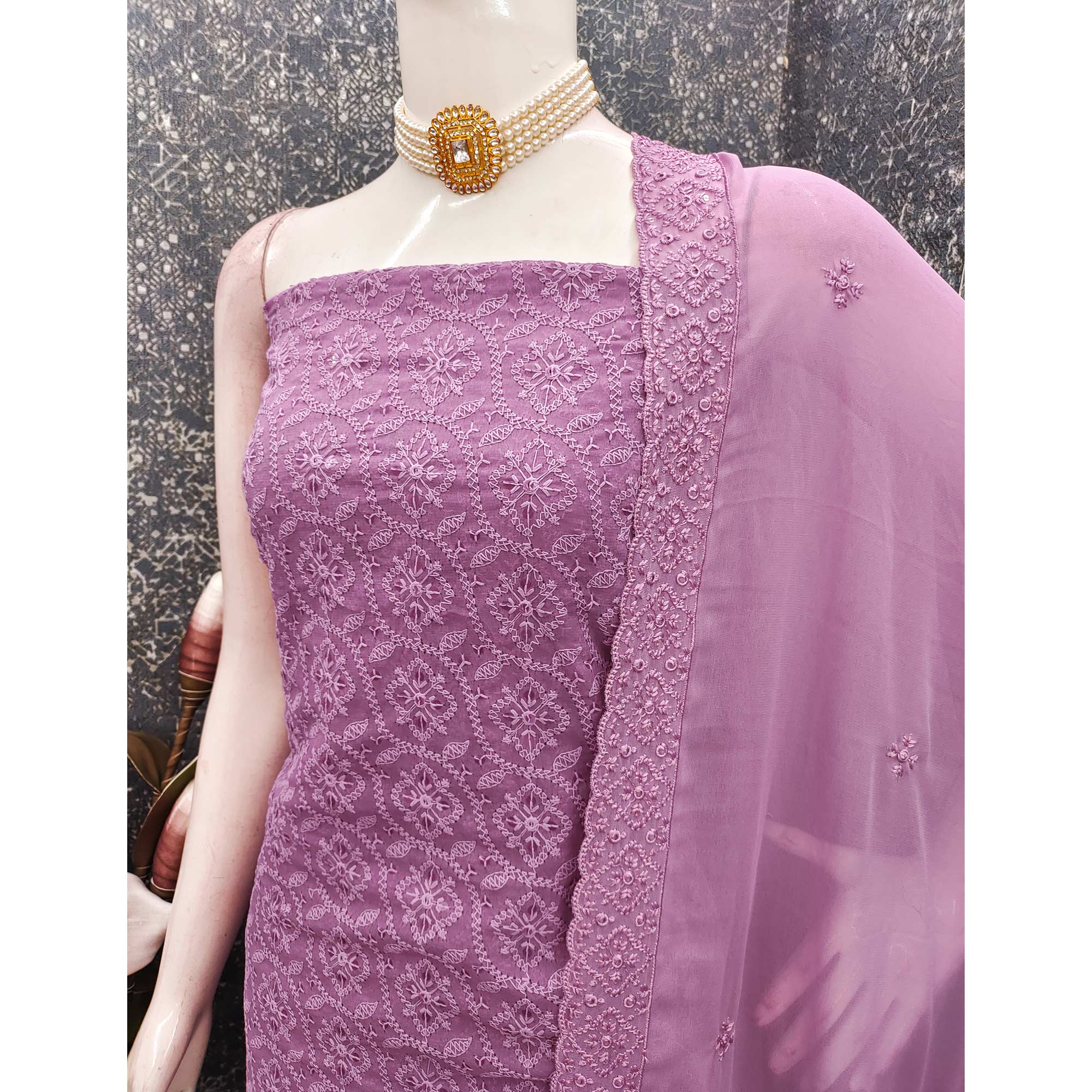 Stunning Purple Floral Embroidery With Sparkling Sequins Work Georgette Dress Material