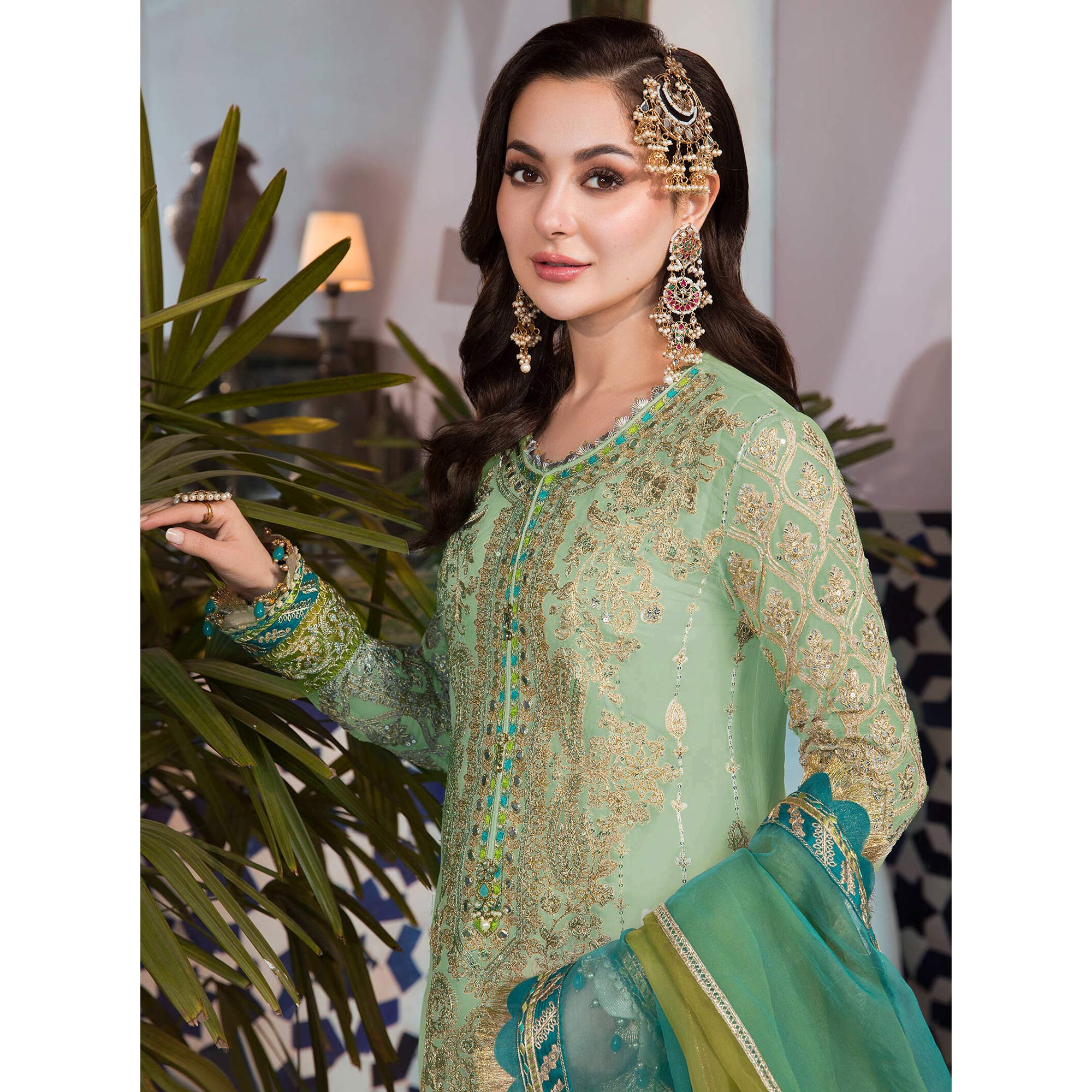 Green Floral Embroidered Georgette Pakistani Suit