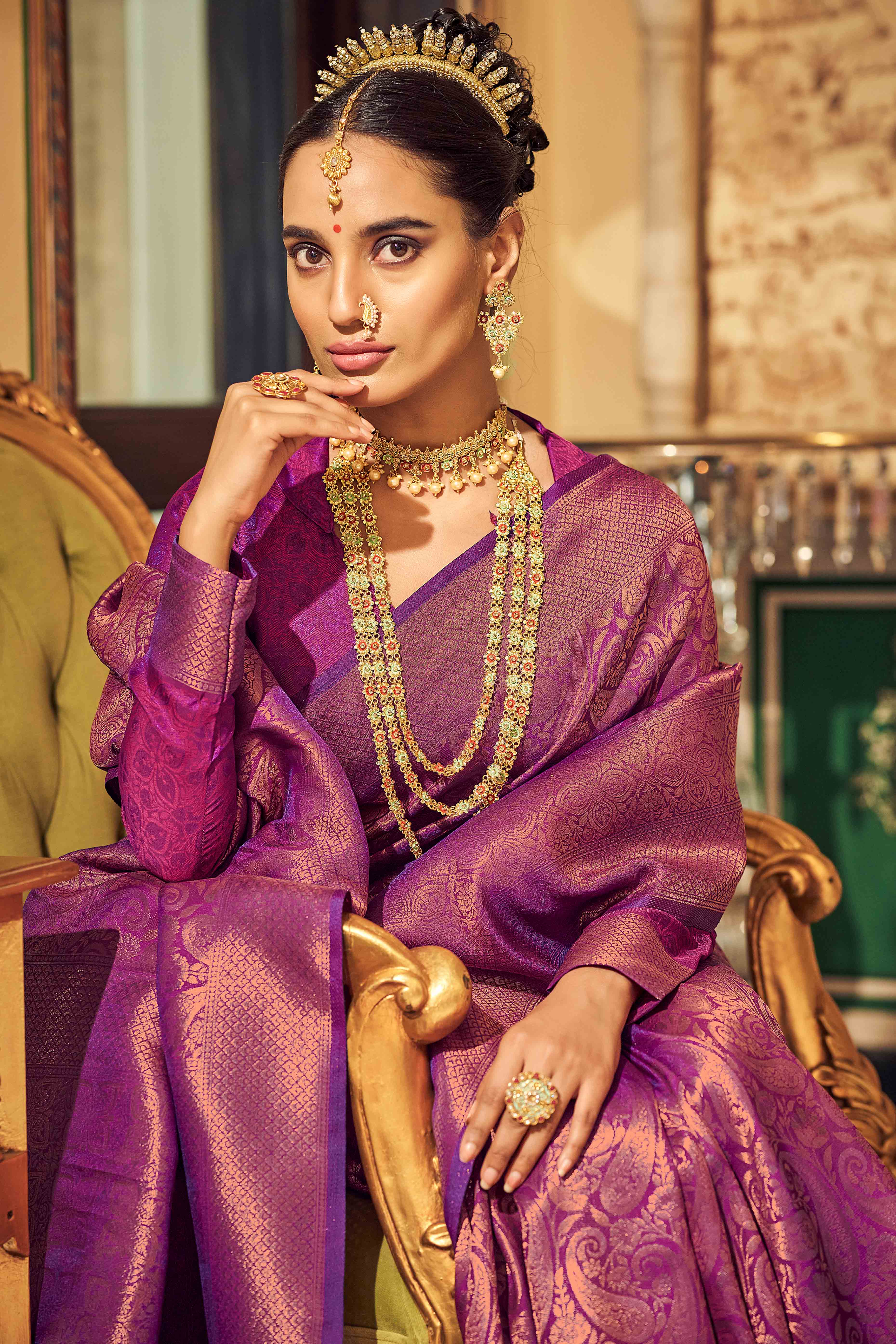 Purple Floral Zari Woven Kanjivaram SIlk Saree