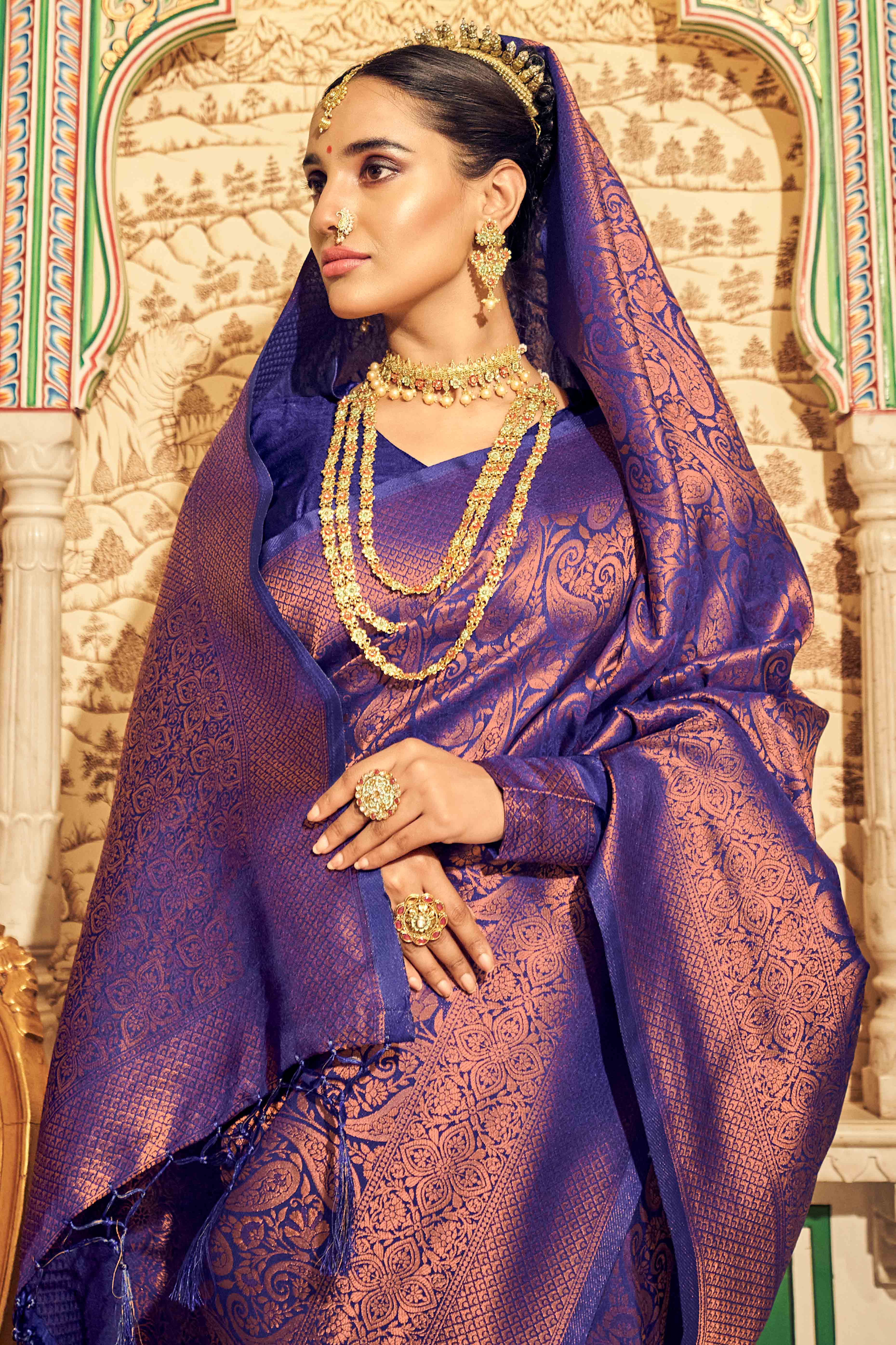Violet Floral Zari Woven Kanjivaram SIlk Saree