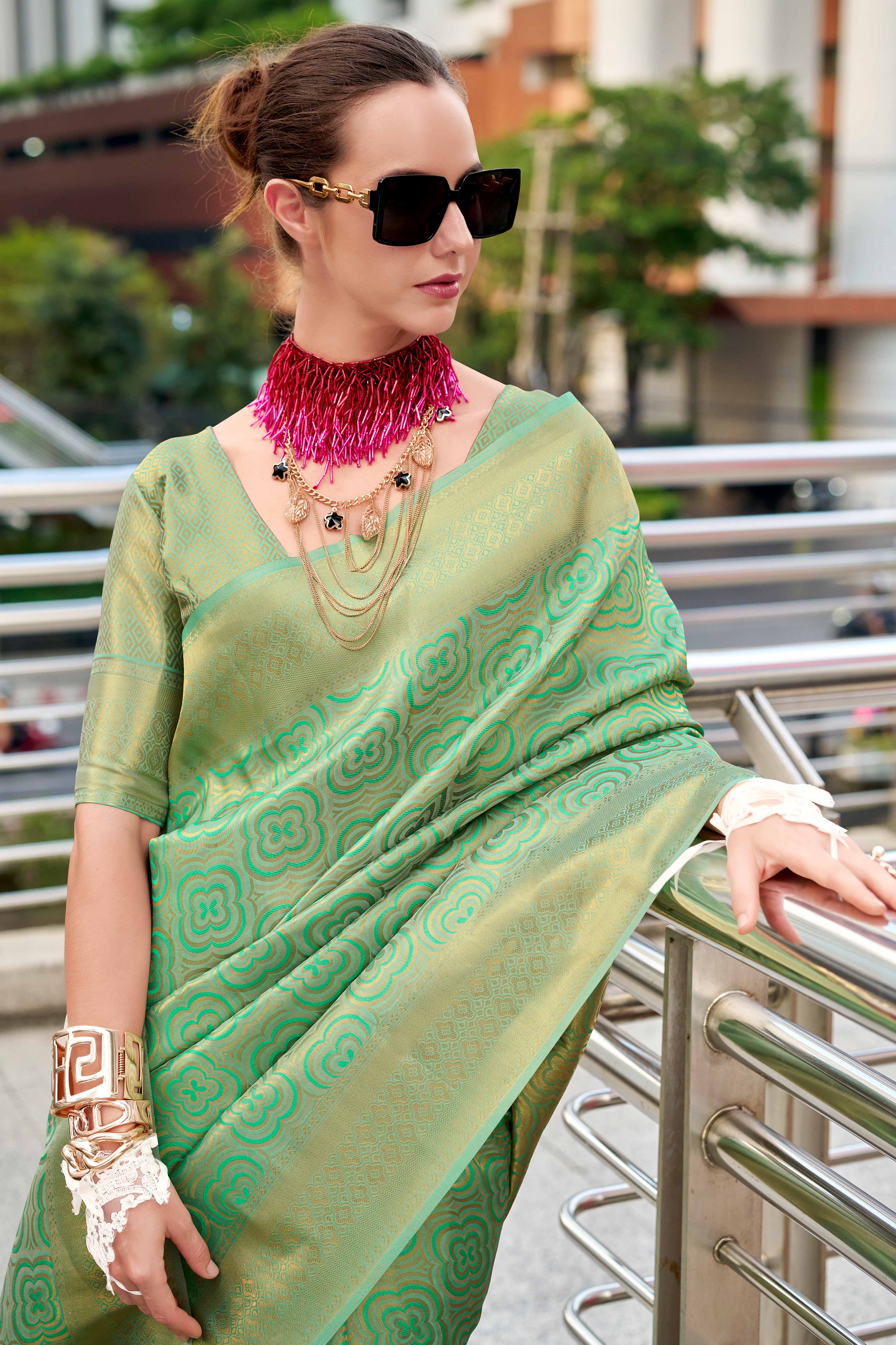 Pista Green Zari Woven Kanjivaram Silk Saree