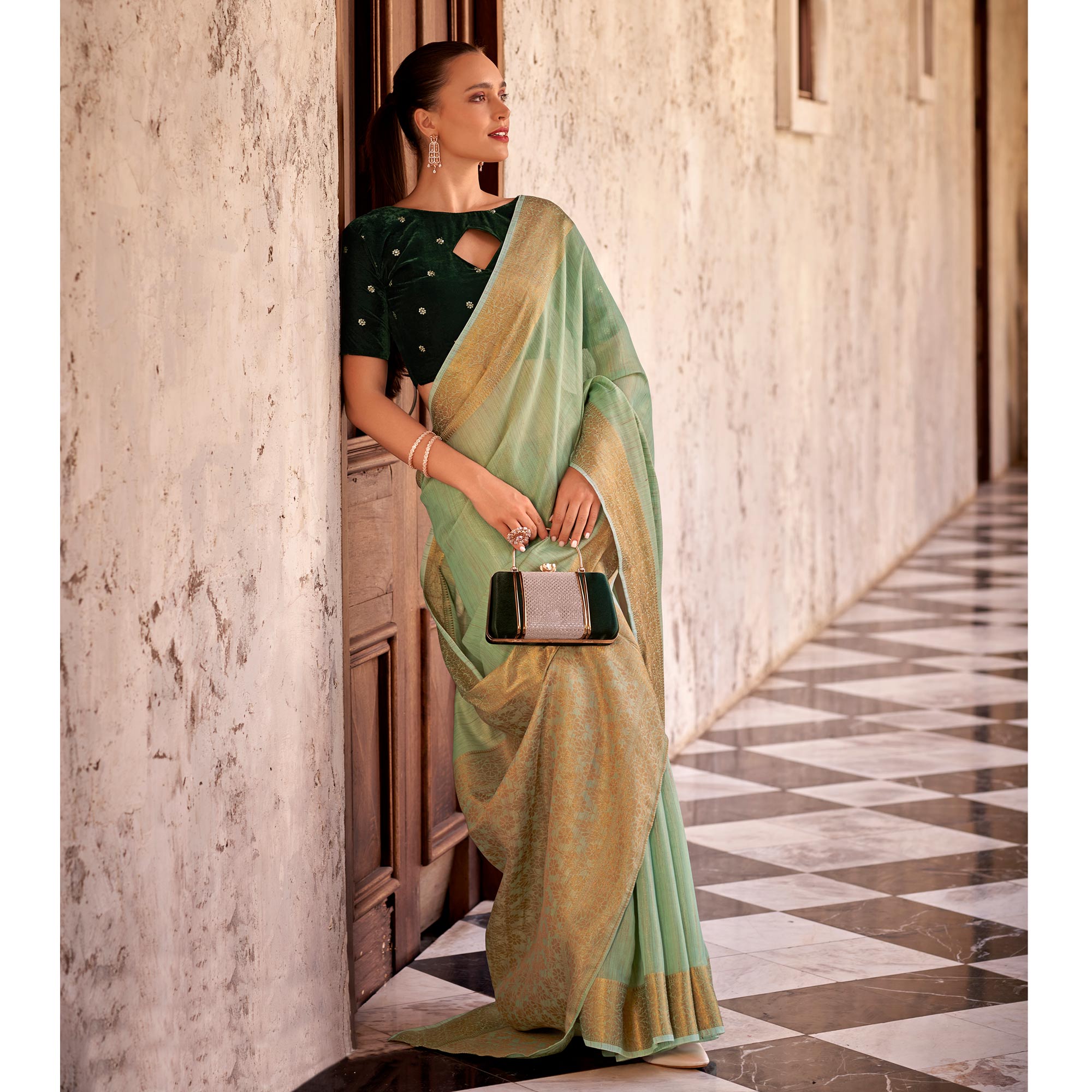 Green Woven Tissue Saree