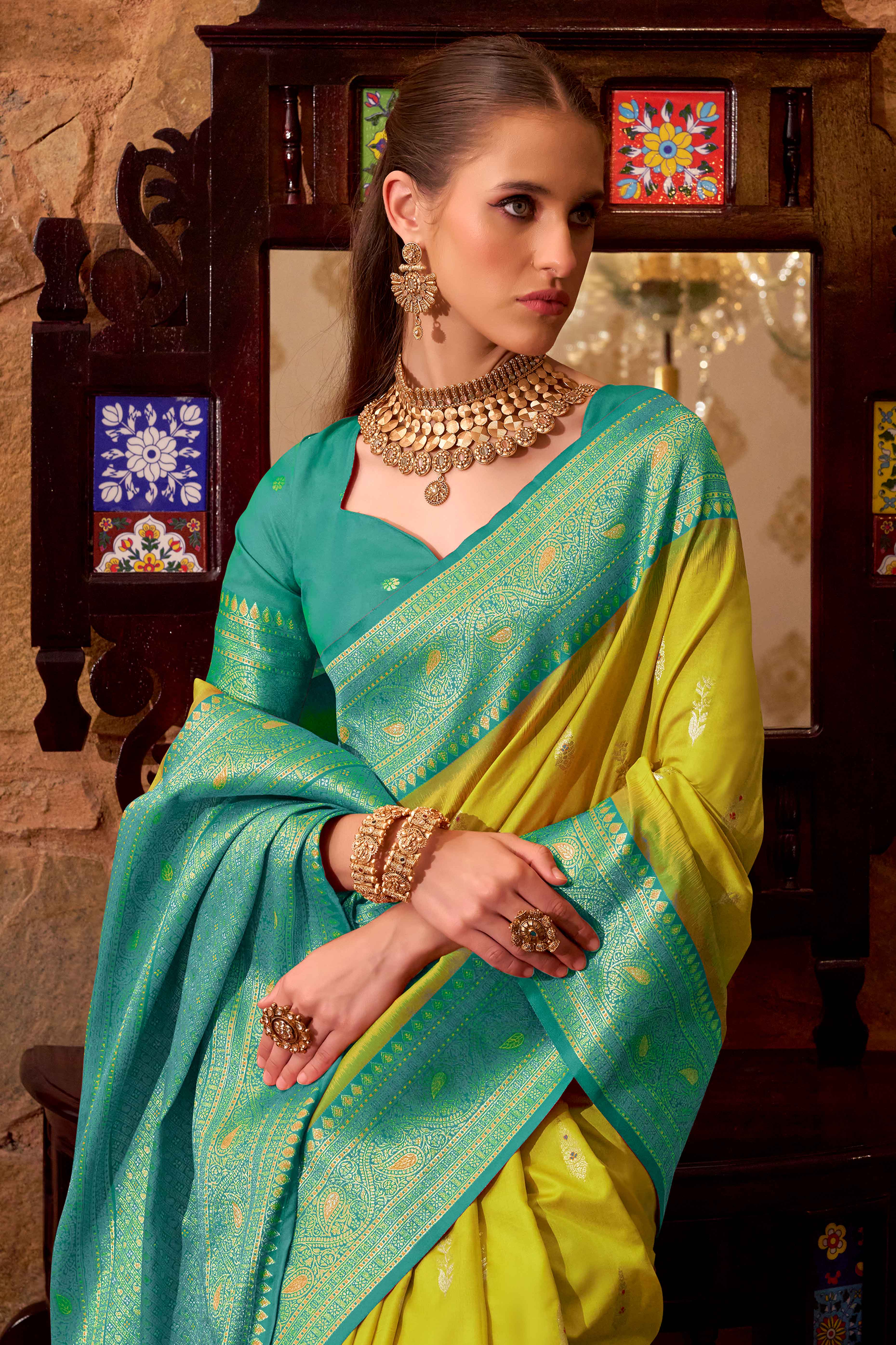 Lime Yellow Pure Silk Saree With Intricate Floral Zari Weaving Work