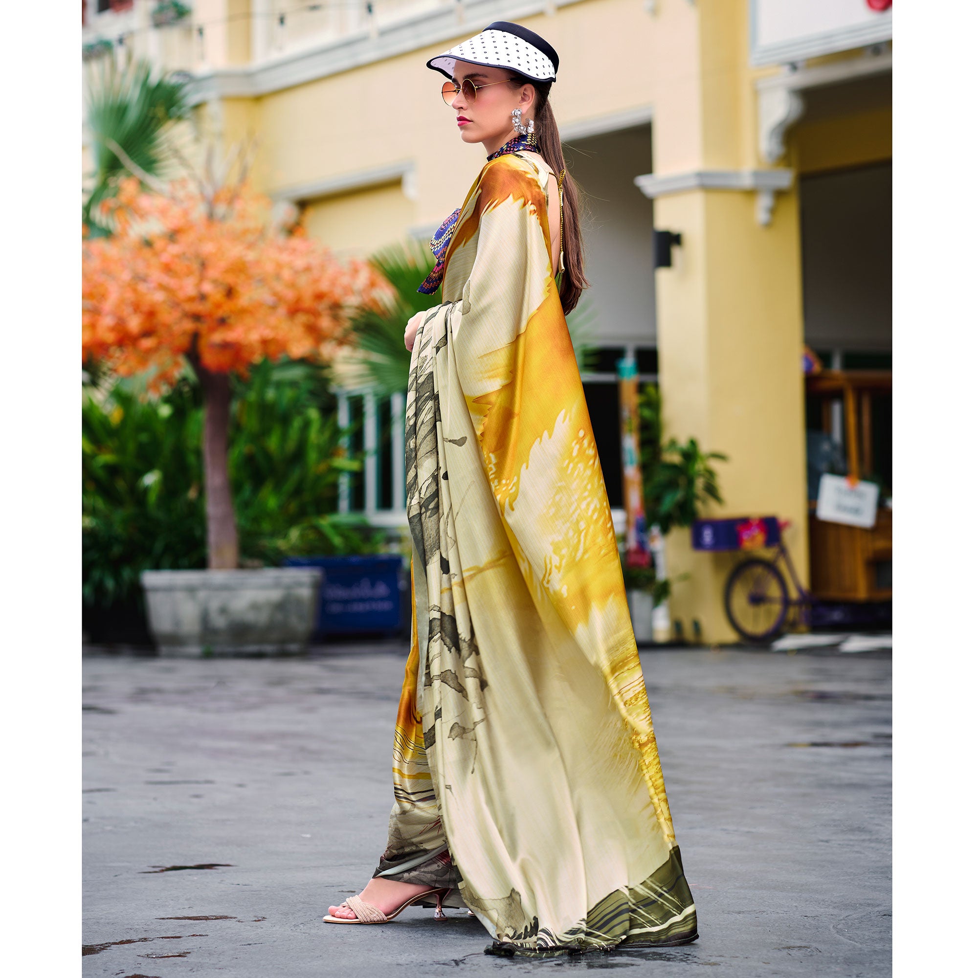 Multicolor Floral Digital Printed Pure Satin Saree