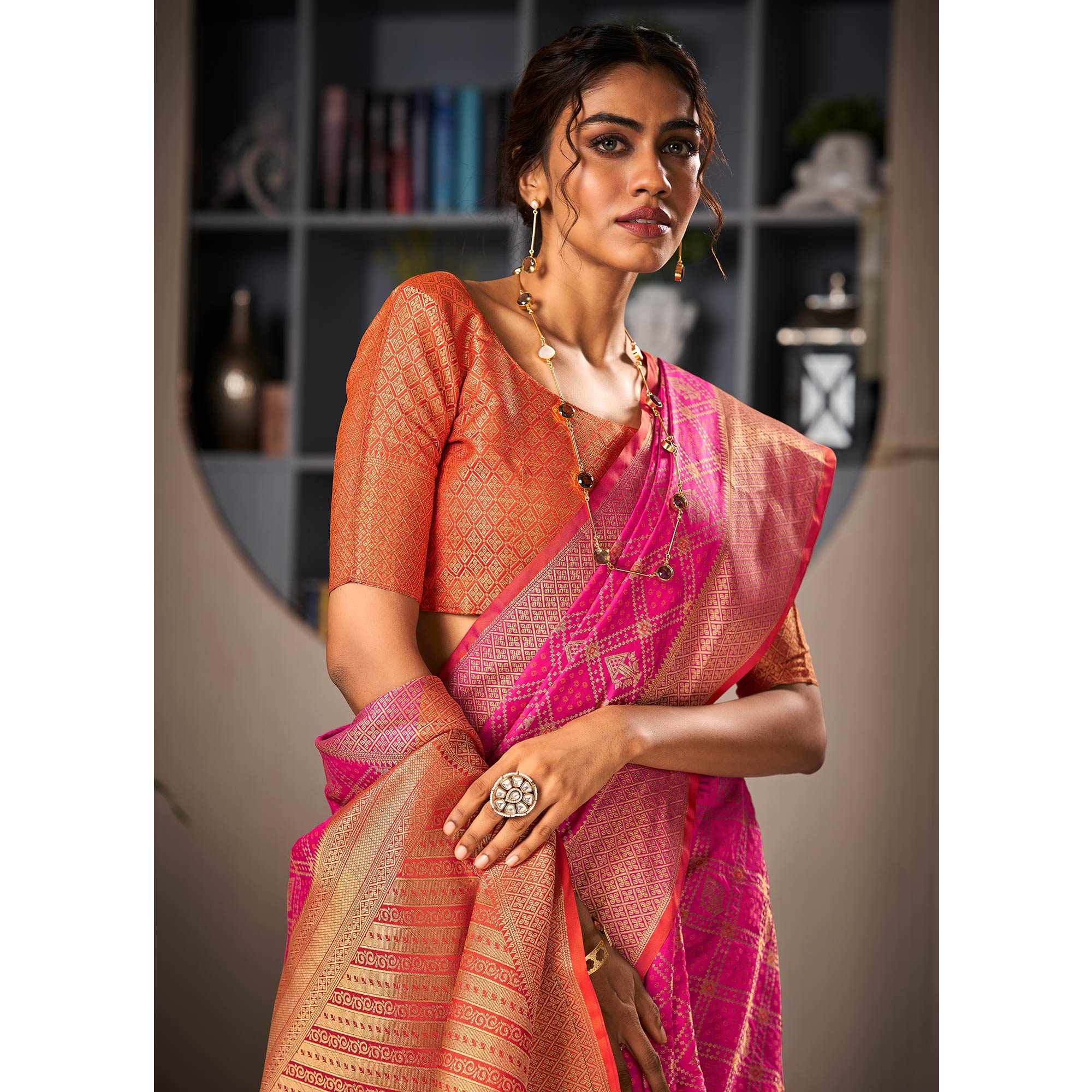 Pink Woven Patola Pure Silk Saree