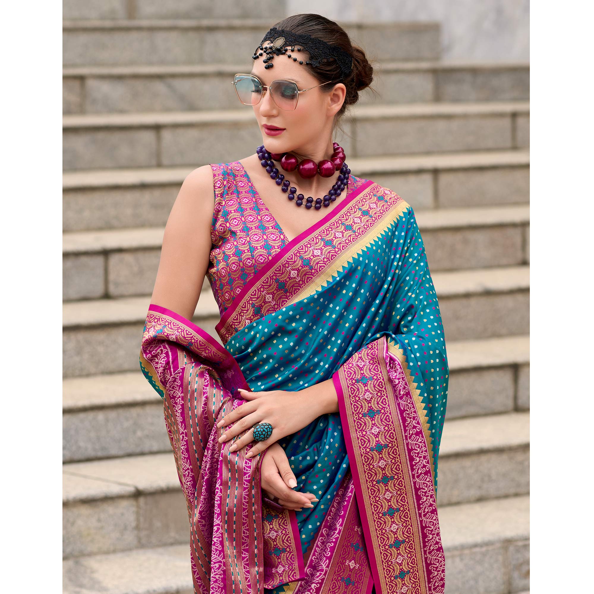 Teal Zari Woven Banarasi Silk Saree