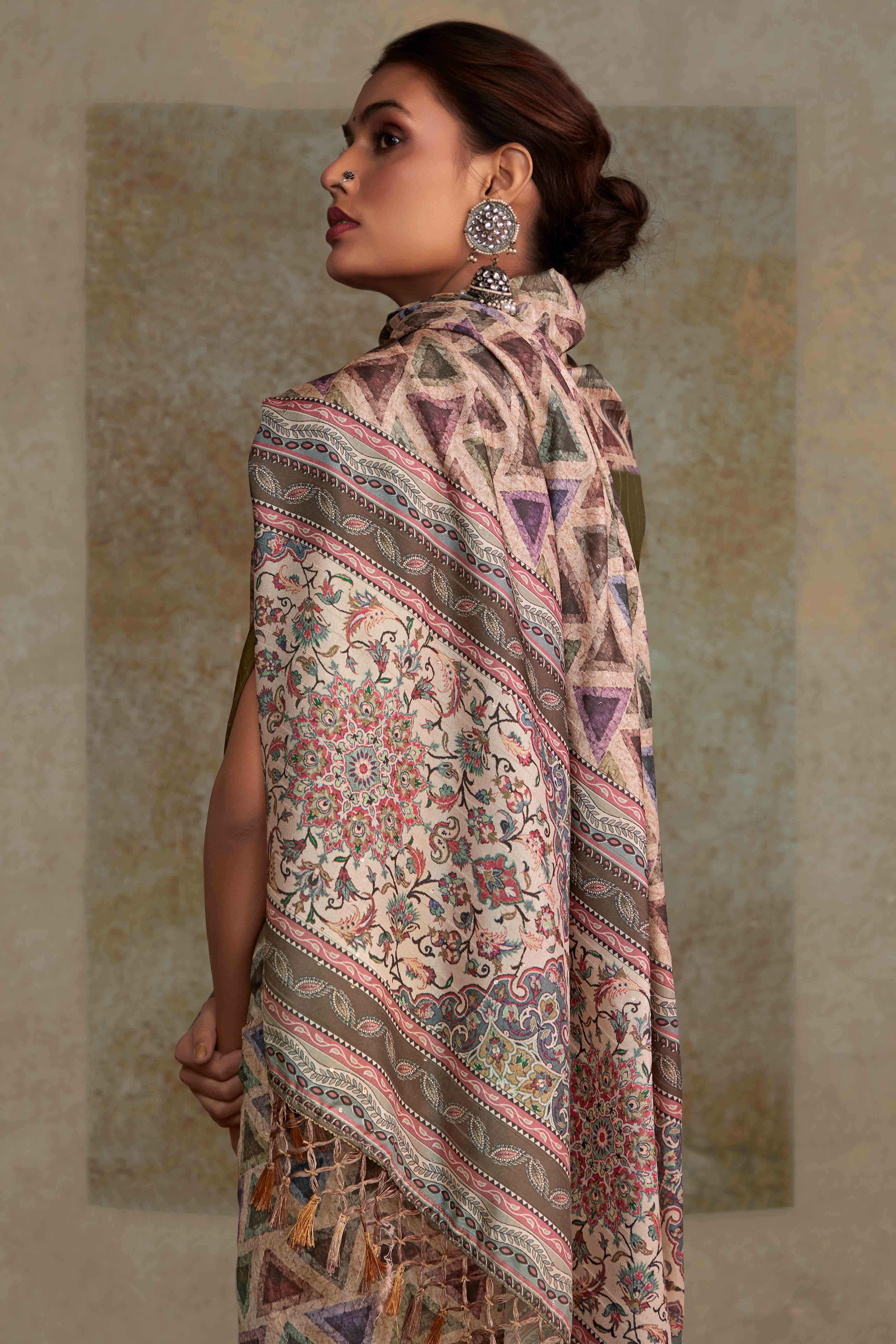 Peach Geometric Printed Cotton Silk Saree
