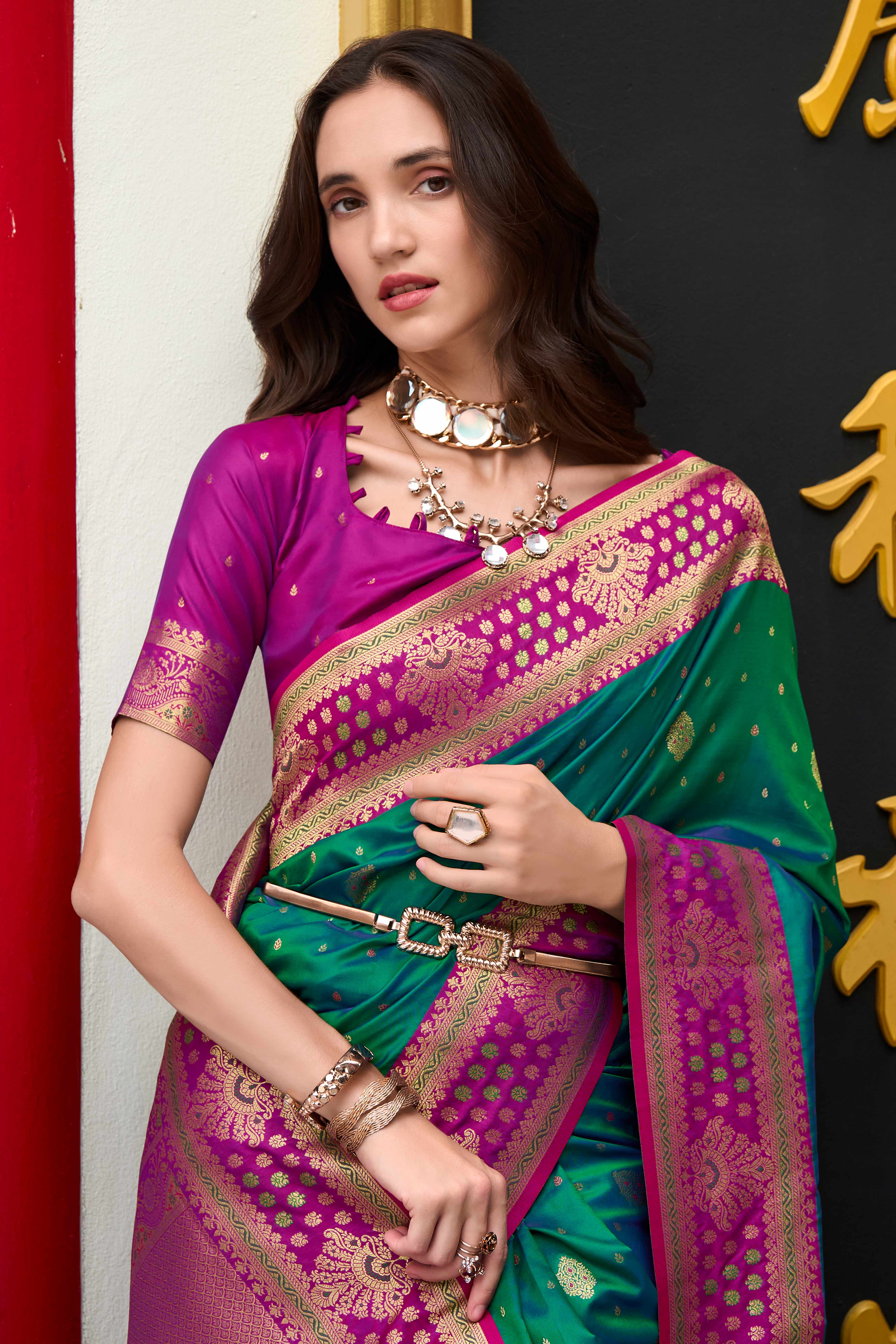 Pure Soft Banarasi Silk Saree in Emerald Green Hue with Timeless Zari Butti Patterns