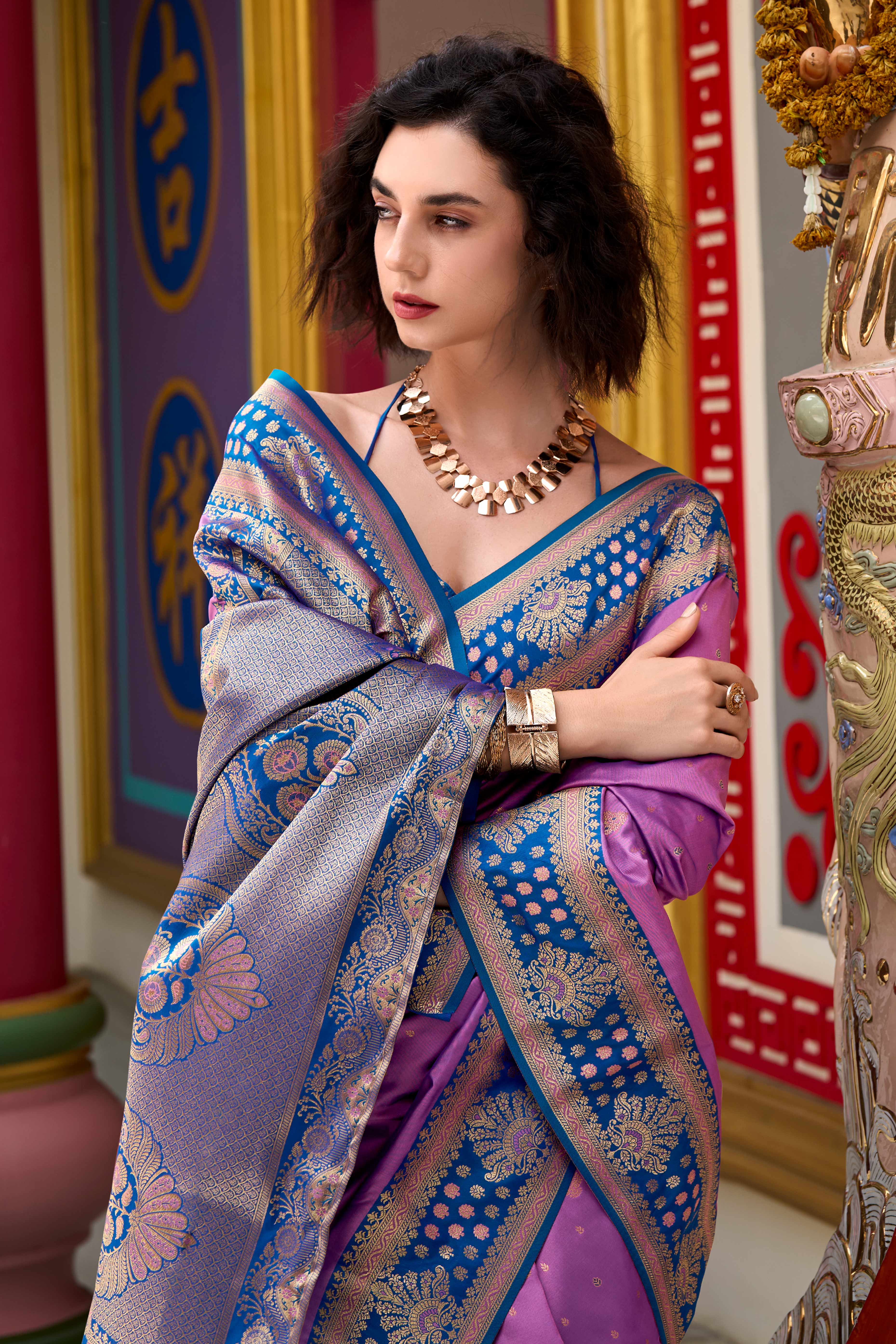Pure Soft Banarasi Silk Saree in Lavender Hue with Timeless Zari Butti Patterns
