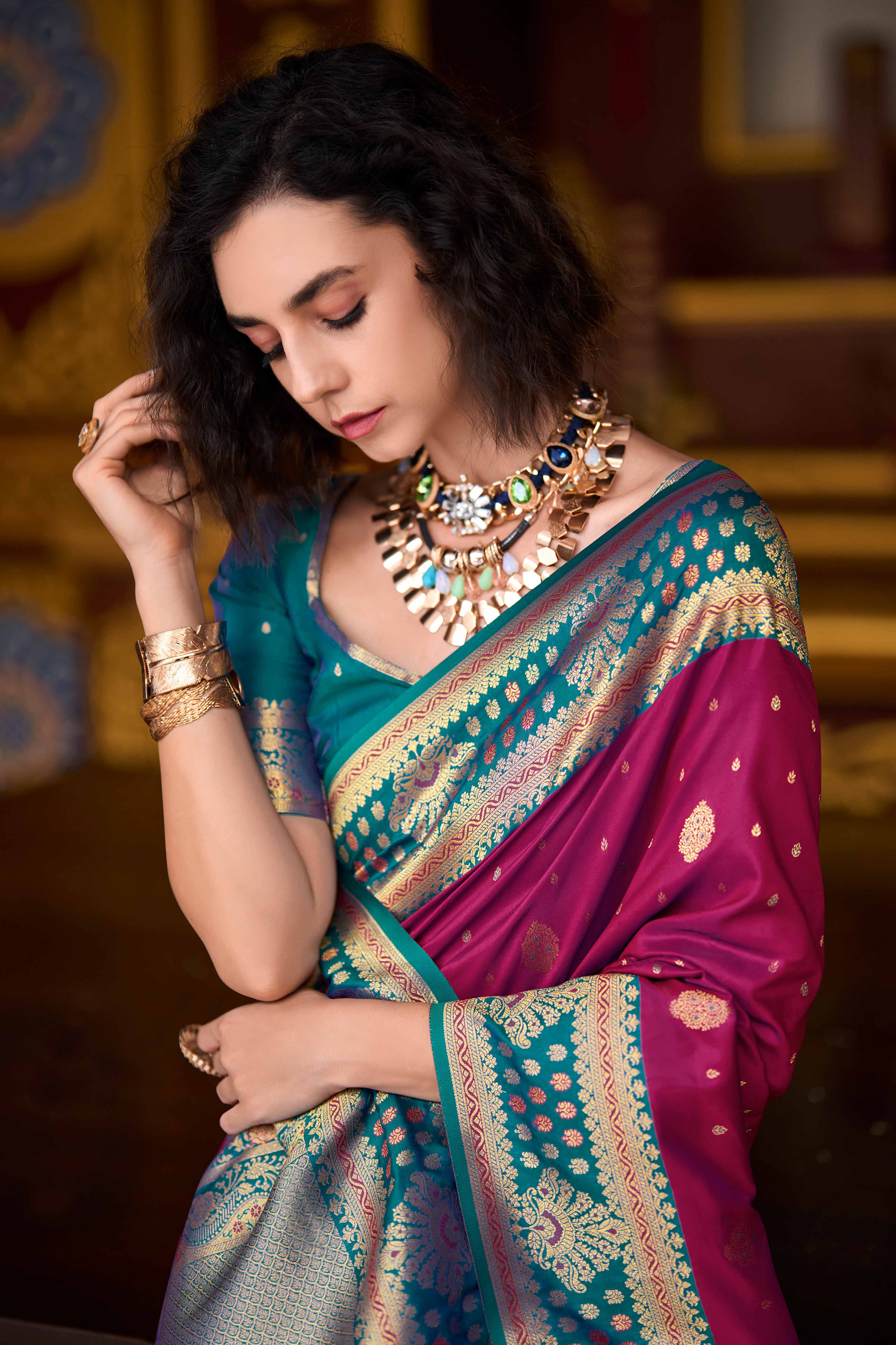 Pure Soft Banarasi Silk Saree in Magenta Hue with Timeless Zari Butti Patterns